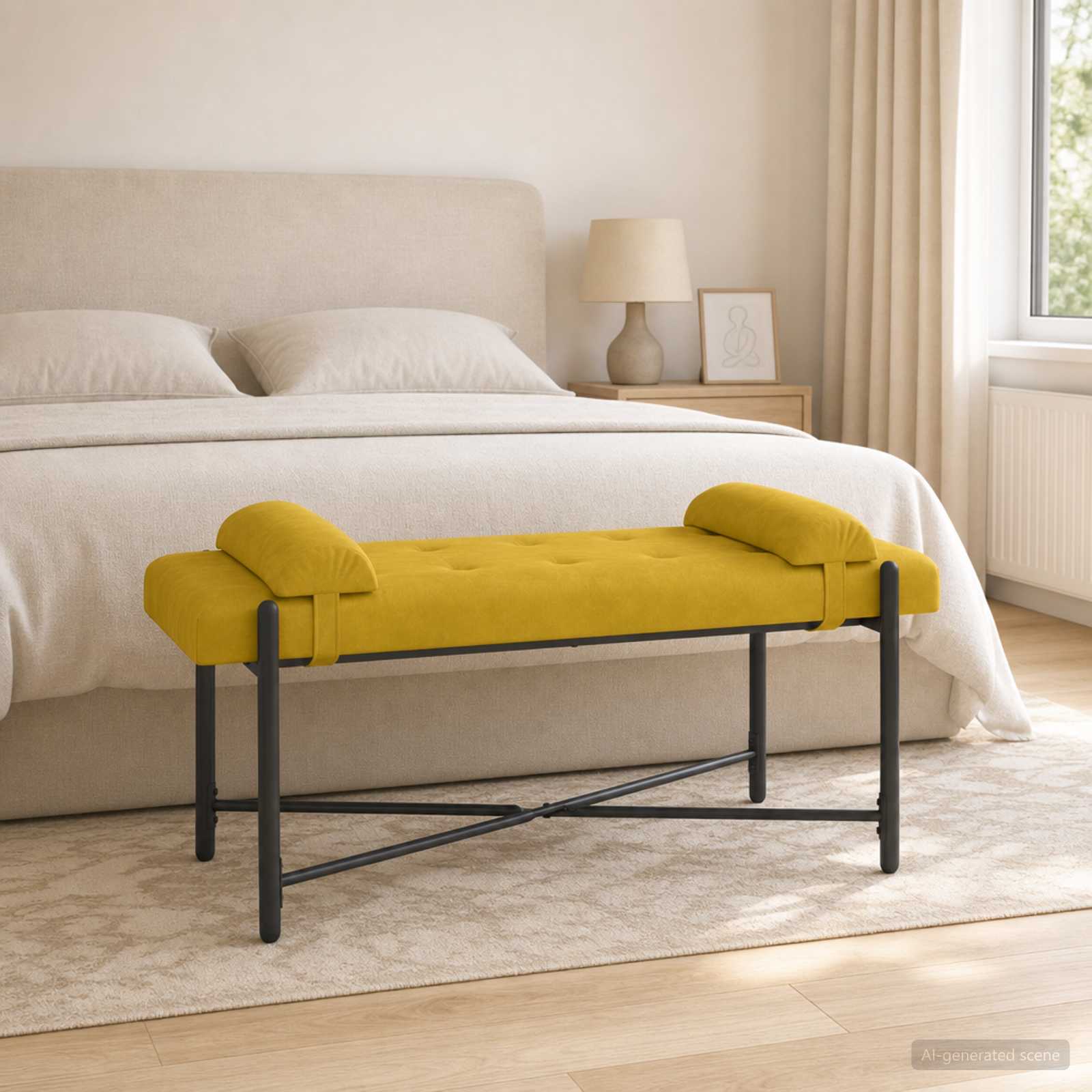Knopfgepolsterte Bank mit Kissen Gelb 110 x 40 x 46 cm Samt