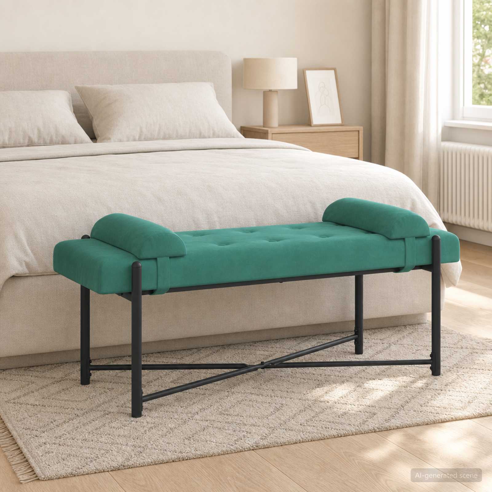 Knopfgepolsterte Bank mit Kissen Türkis 110 x 40 x 46 cm Samt