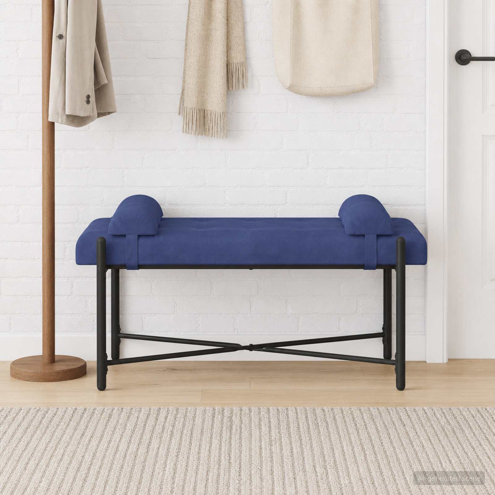 Knopfgepolsterte Bank mit Kissen Polizeiblau 110 x 40 x 46 cm