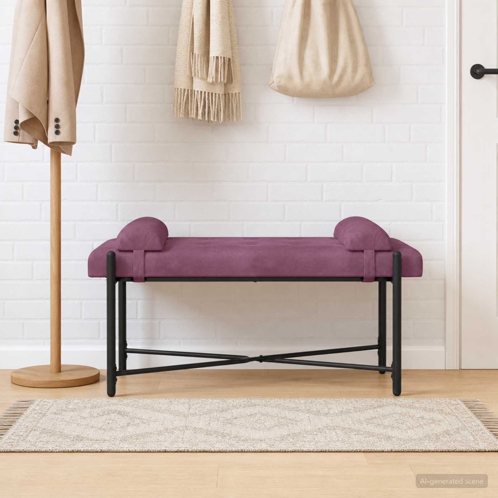 Knopfgepolsterte Bank mit Kissen Lila 110 x 40 x 46 cm Samt
