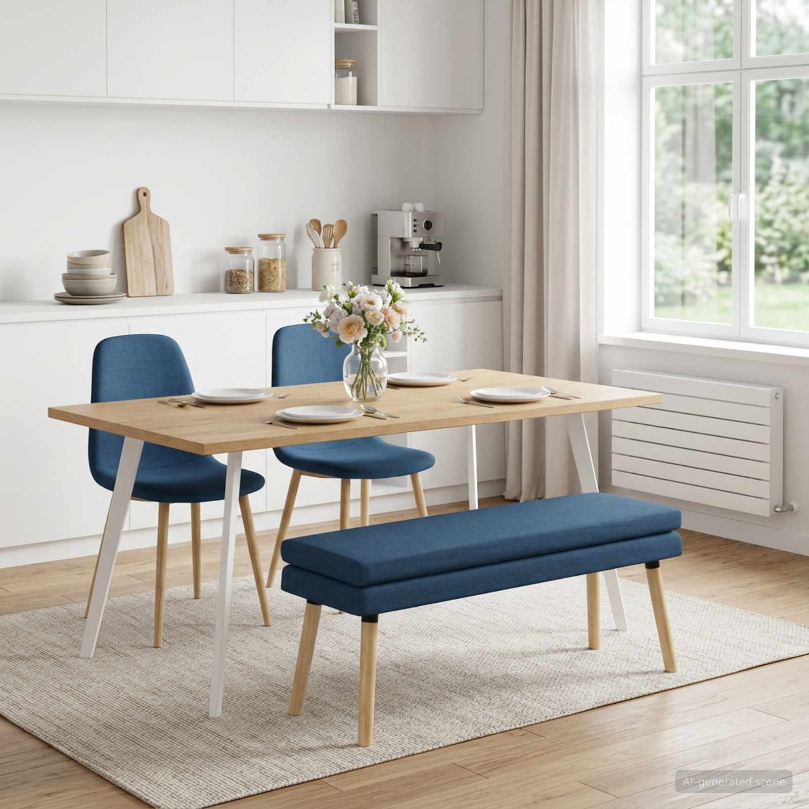 Doppellagige Bank Blau 110 x 40 x 47 cm Stoff