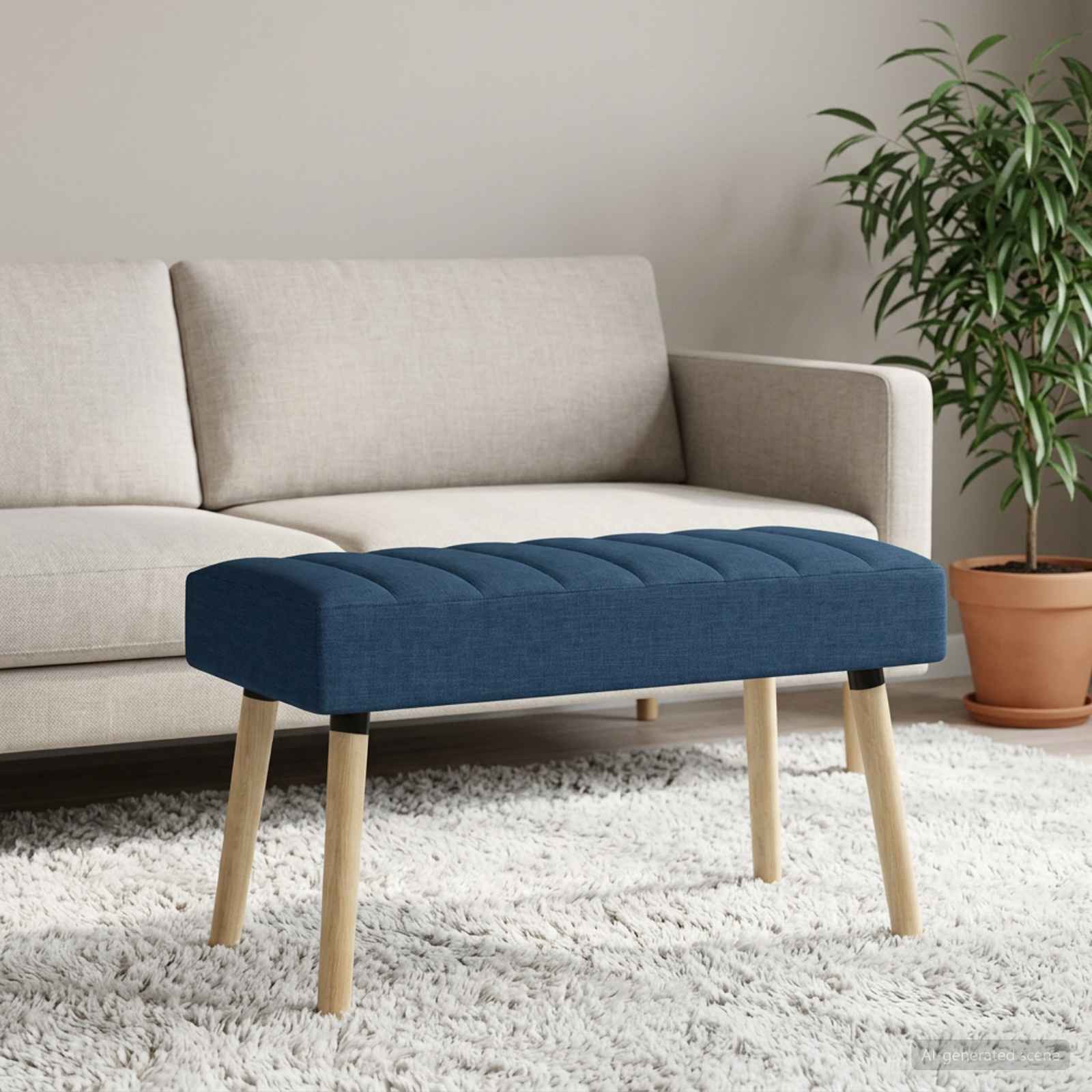 Kanalgepolsterte Bank Blau 80 x 40 x 46 cm Stoff