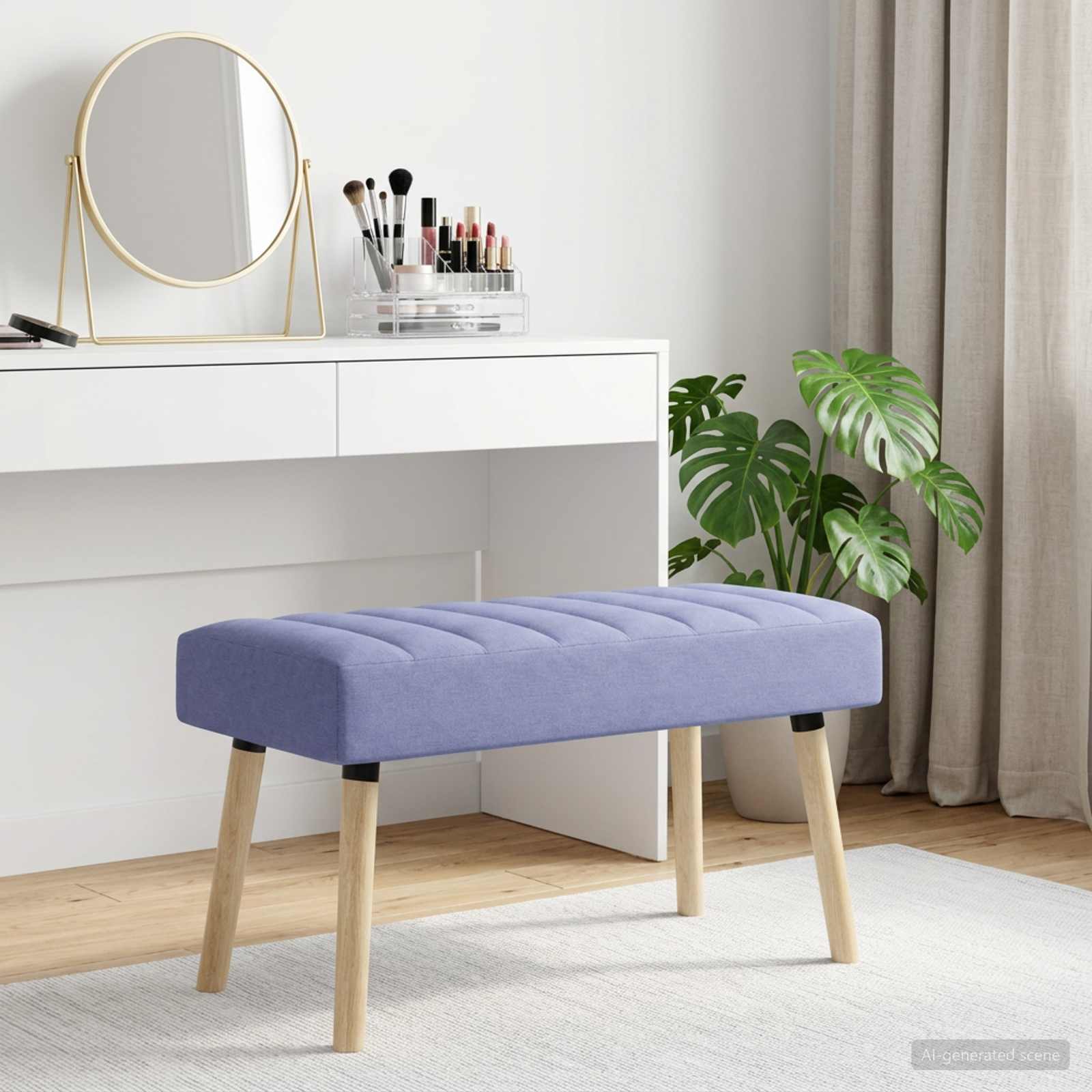 Kanalgepolsterte Bank Jeans blau 80 x 40 x 46 cm Stoff