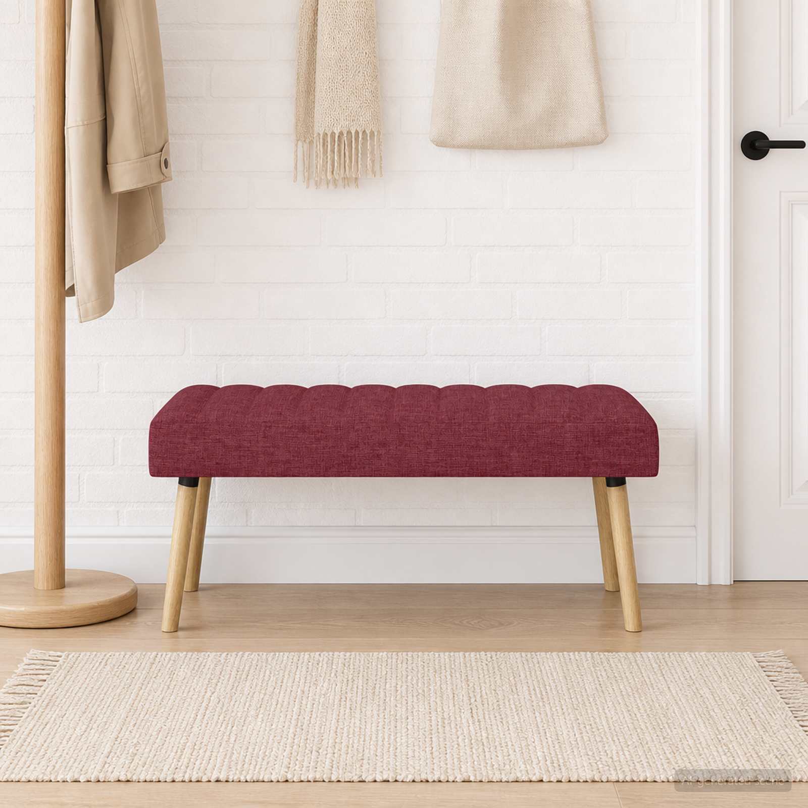 Kanalgepolsterte Bank Weinrot 110 x 40 x 46 cm Stoff
