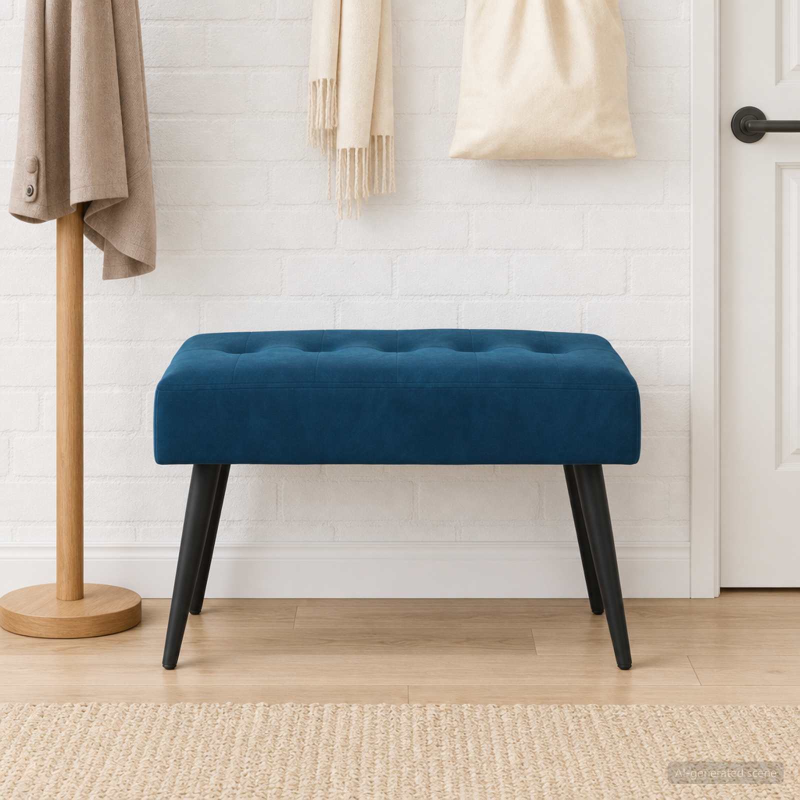 Bank mit Knopfheftung Blau 60 x 40 x 45 cm Samt