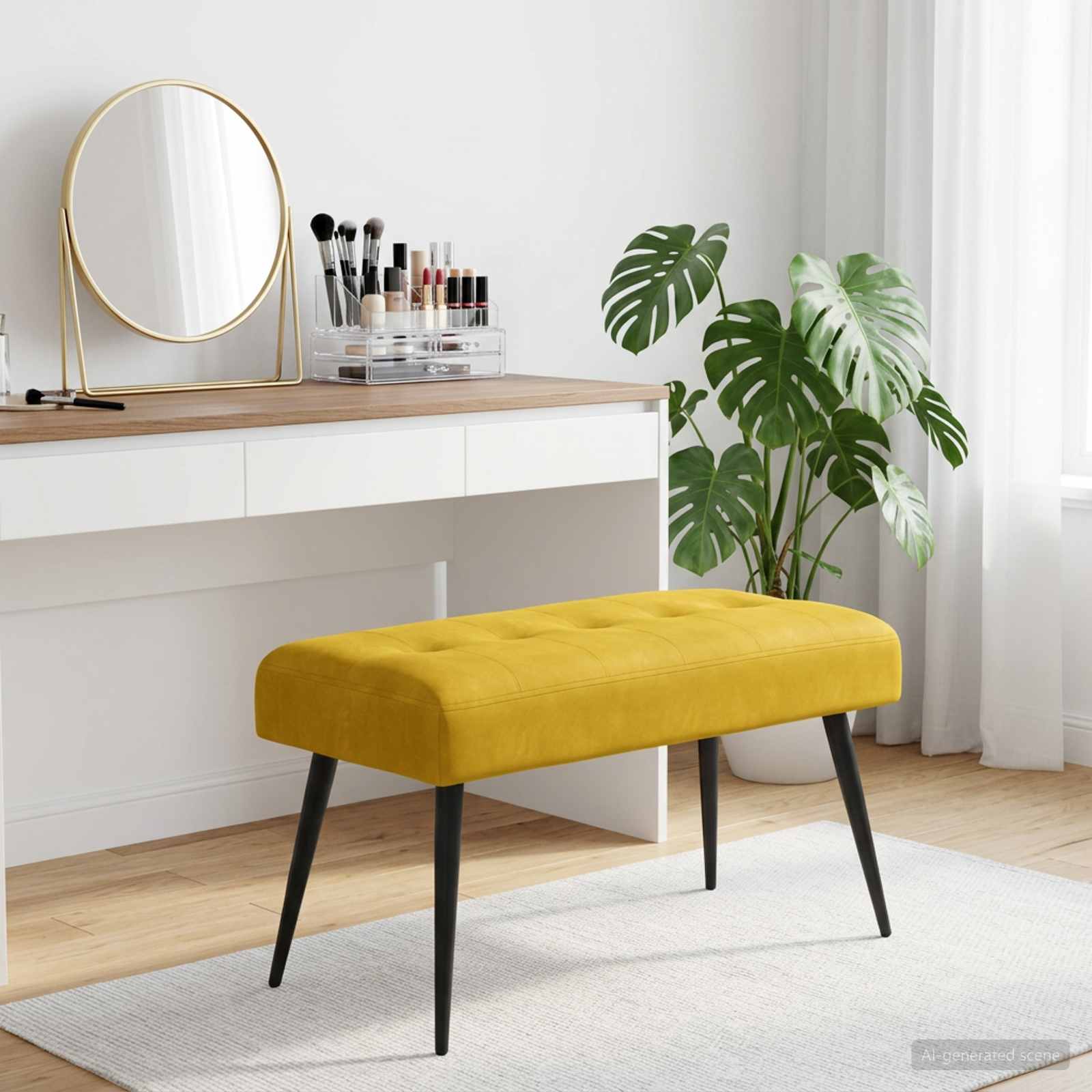 Bank mit Knopfheftung Gelb 80 x 40 x 46 cm Samt