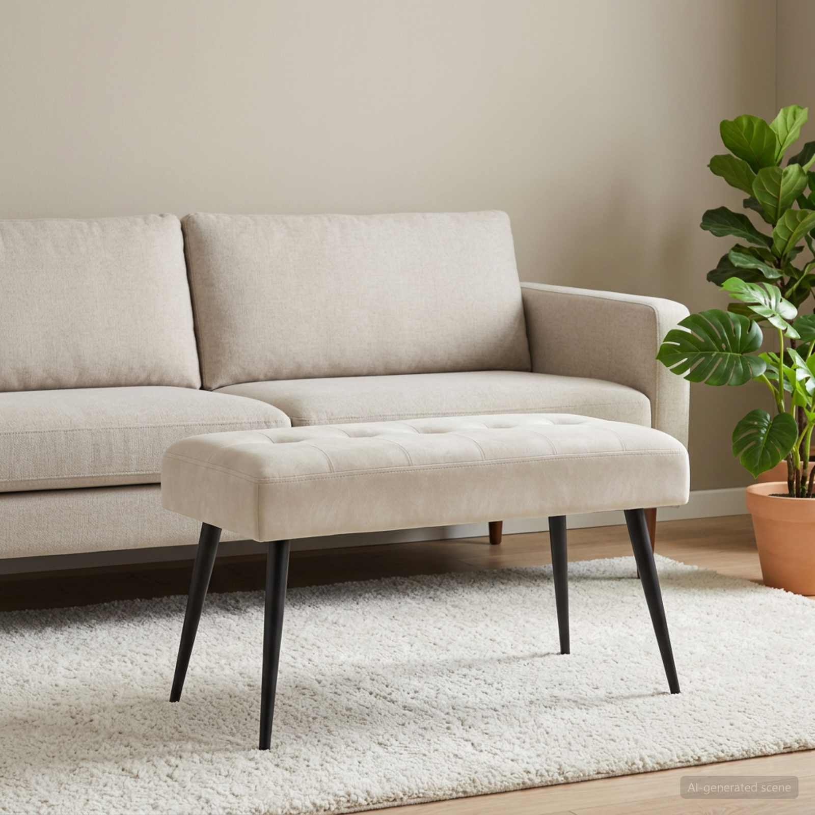 Bank mit Knopfheftung Creme 80 x 40 x 46 cm Samt
