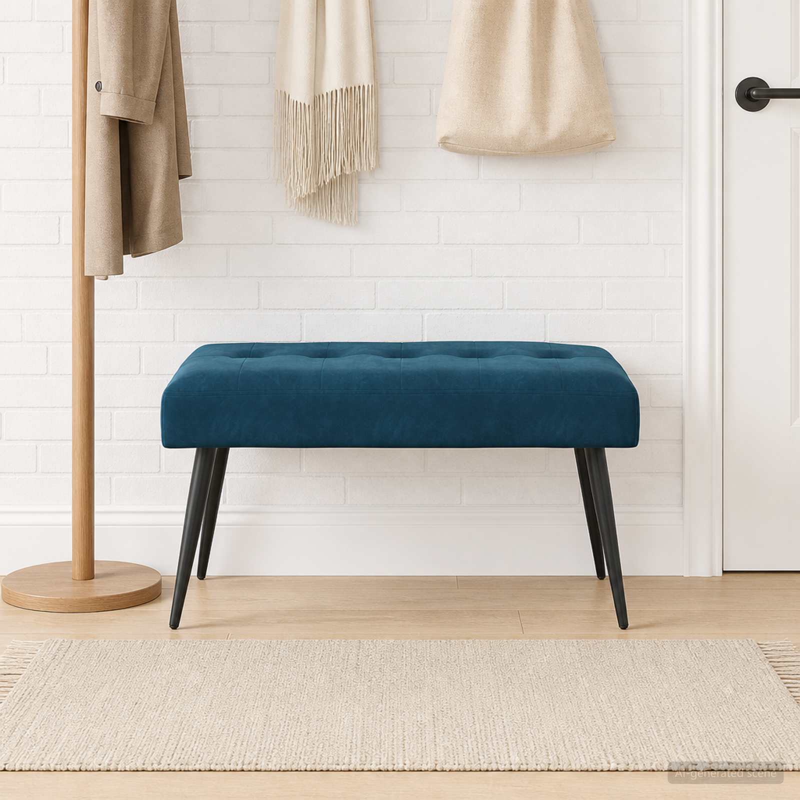 Bank mit Knopfheftung Blau 80 x 40 x 46 cm Samt