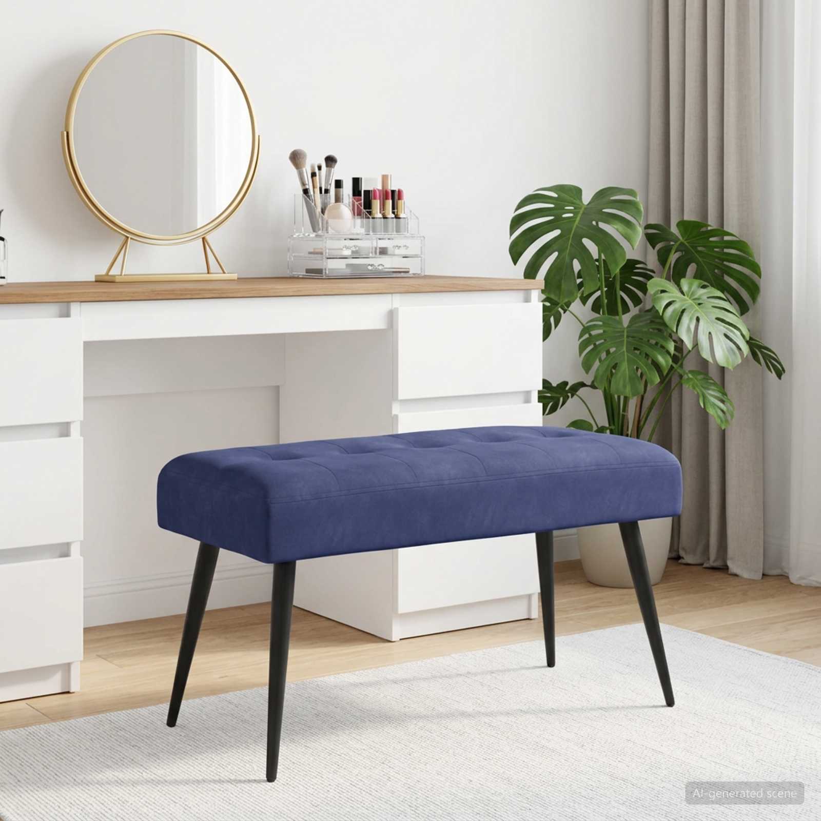 Bank mit Knopfheftung Polizeiblau 80 x 40 x 46 cm Samt