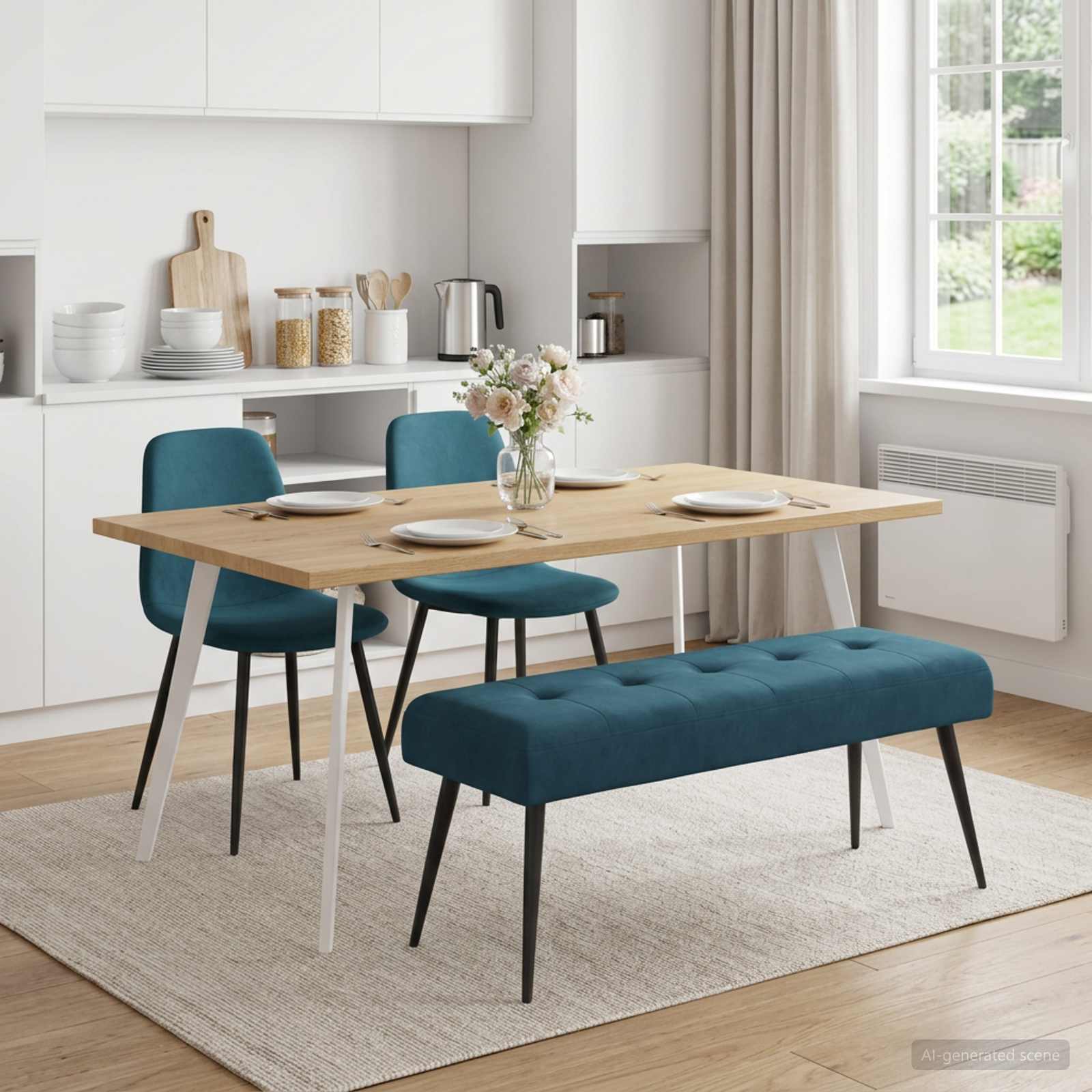 Bank mit Knopfheftung Blau 110 x 40 x 46 cm Samt