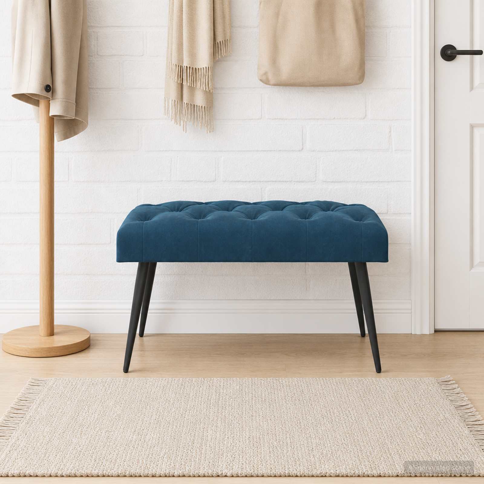 Bank mit Knopfheftung Blau 80 x 40 x 46 cm Samt