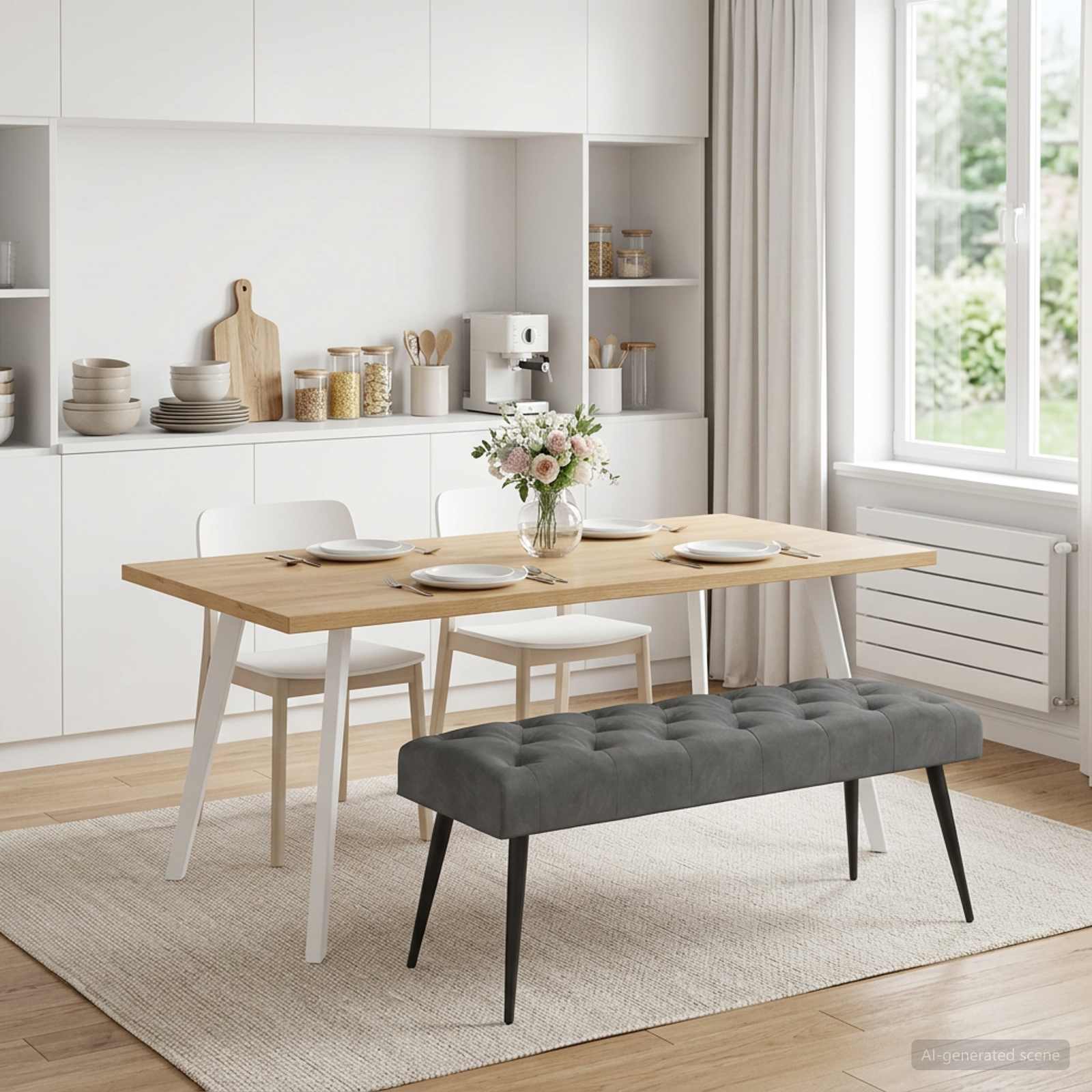 Bank mit Knopfheftung Dunkelgrau 110 x 40 x 46 cm Samt