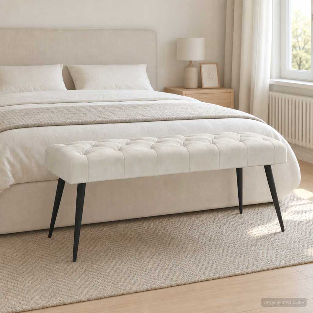 Bank mit Knopfheftung Creme 110 x 40 x 46 cm Samt