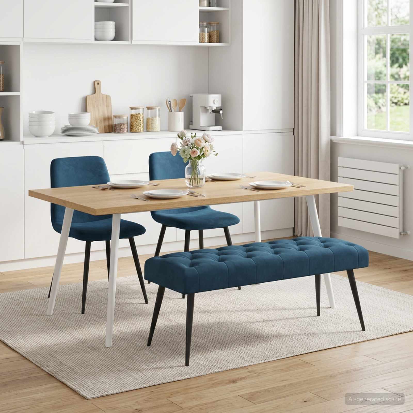 Bank mit Knopfheftung Blau 110 x 40 x 46 cm Samt
