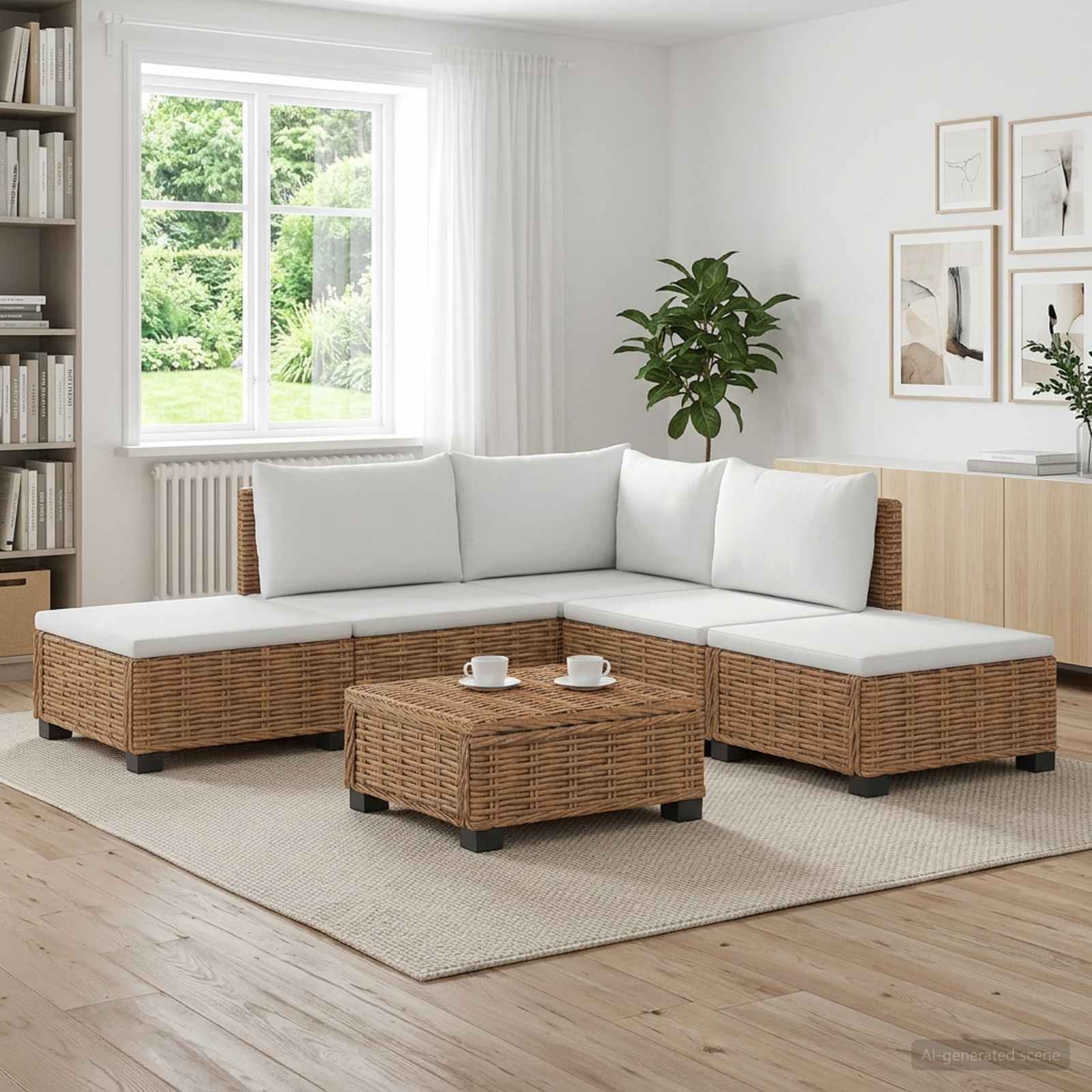 6 Stk. Rattan-Lounge-Set mit Kissen GENDT Naturrattan Natur
