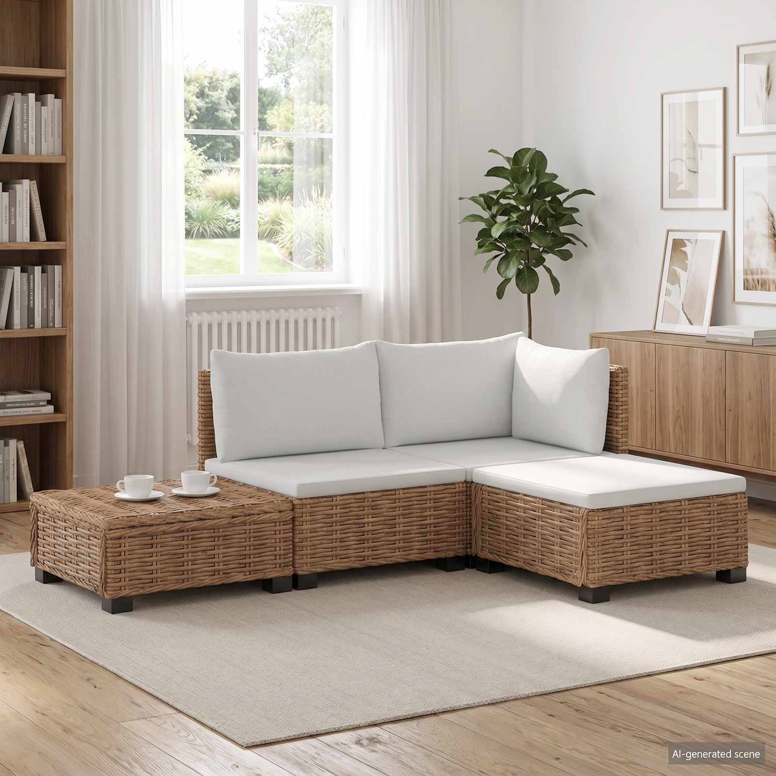 4 stk. Rattan-Lounge-Set mit Kissen GENDT Naturrattan Natur