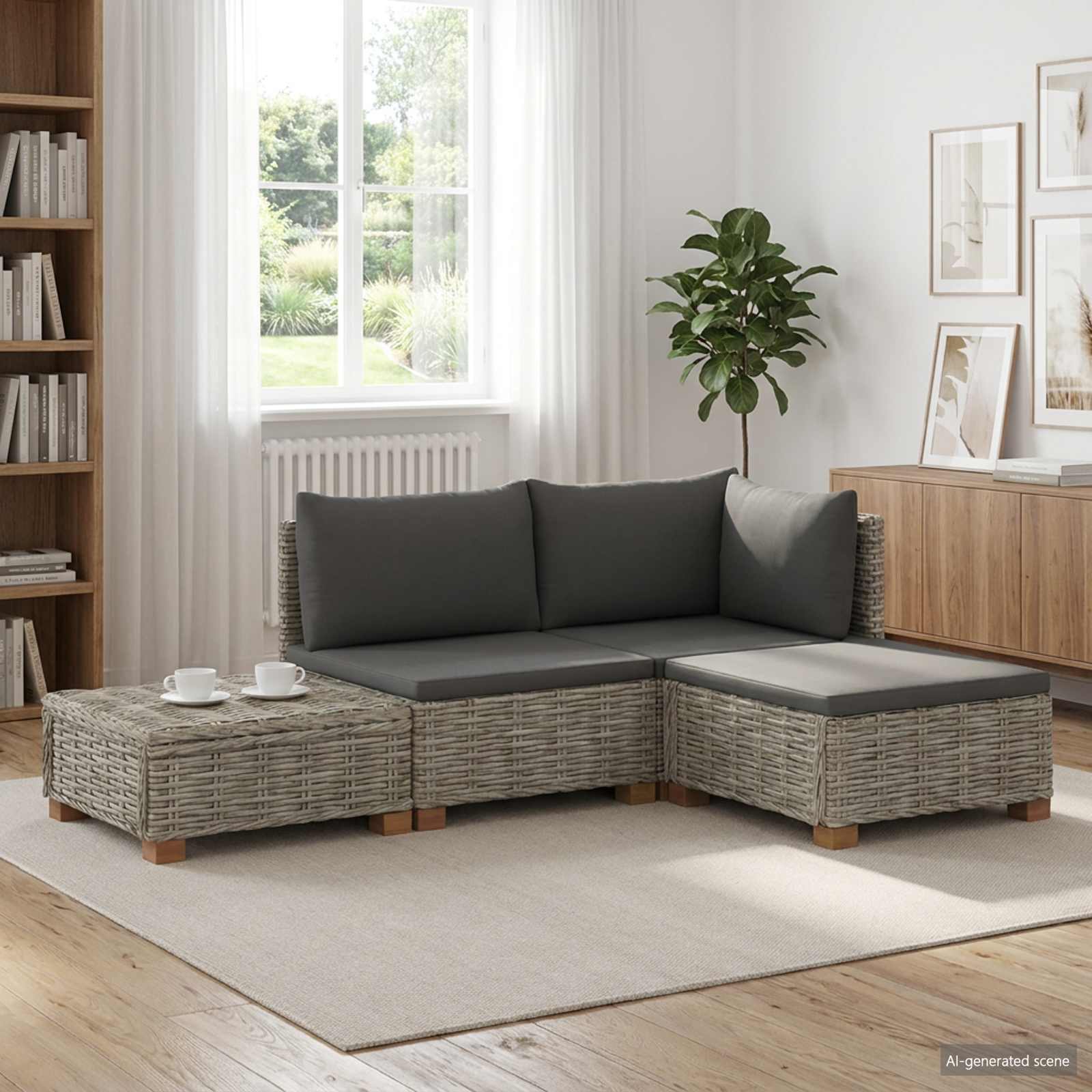 4 stk. Rattan-Lounge-Set mit Kissen GENDT Naturrattan Kubu Grau