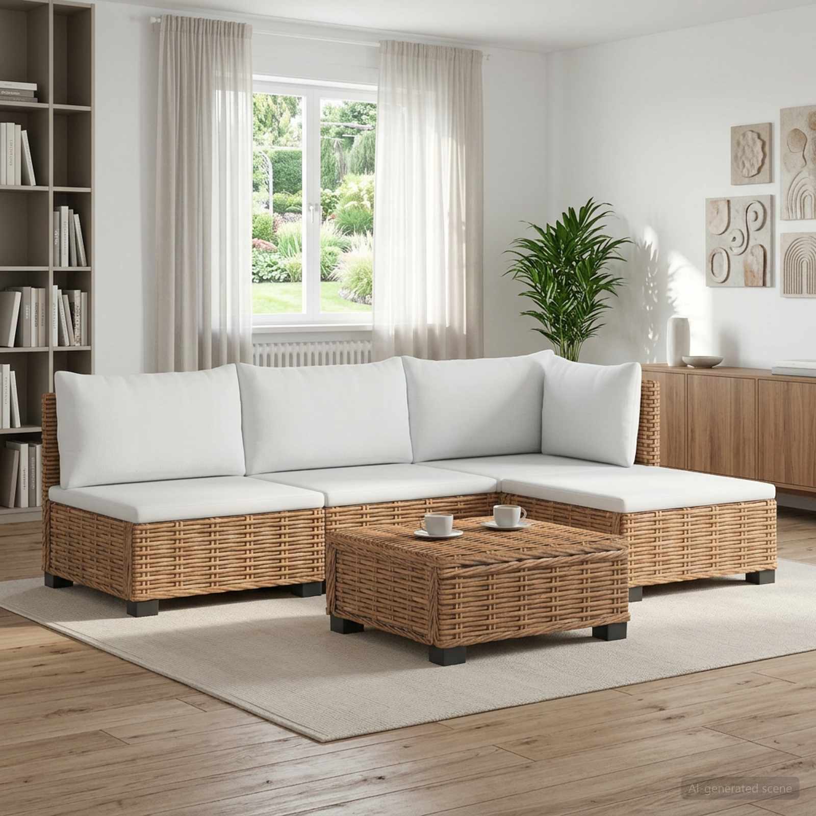 5 Stk. Rattan-Lounge-Set mit Kissen GENDT Naturrattan Natur