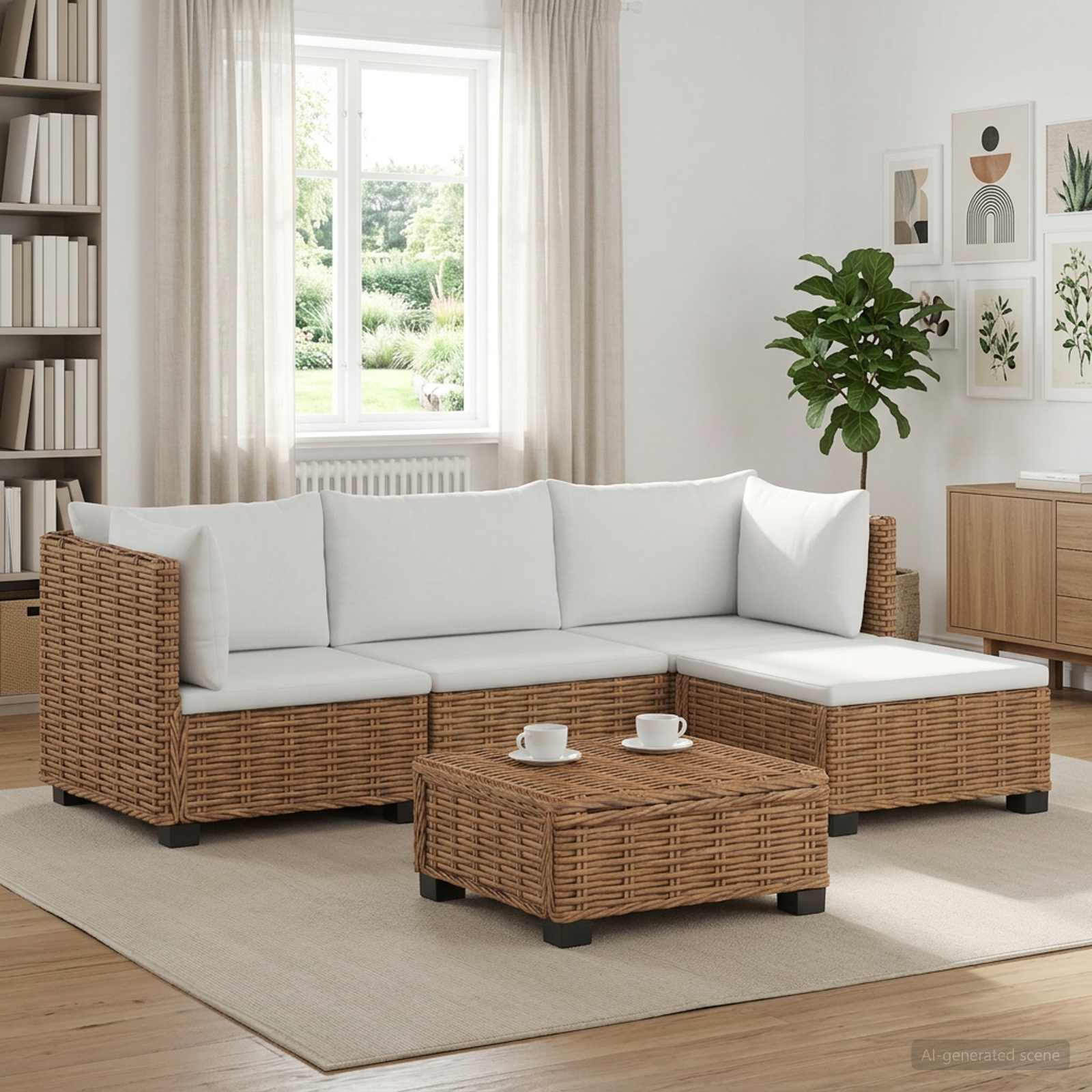 5 Stk. Rattan-Lounge-Set mit Kissen GENDT Naturrattan Natur