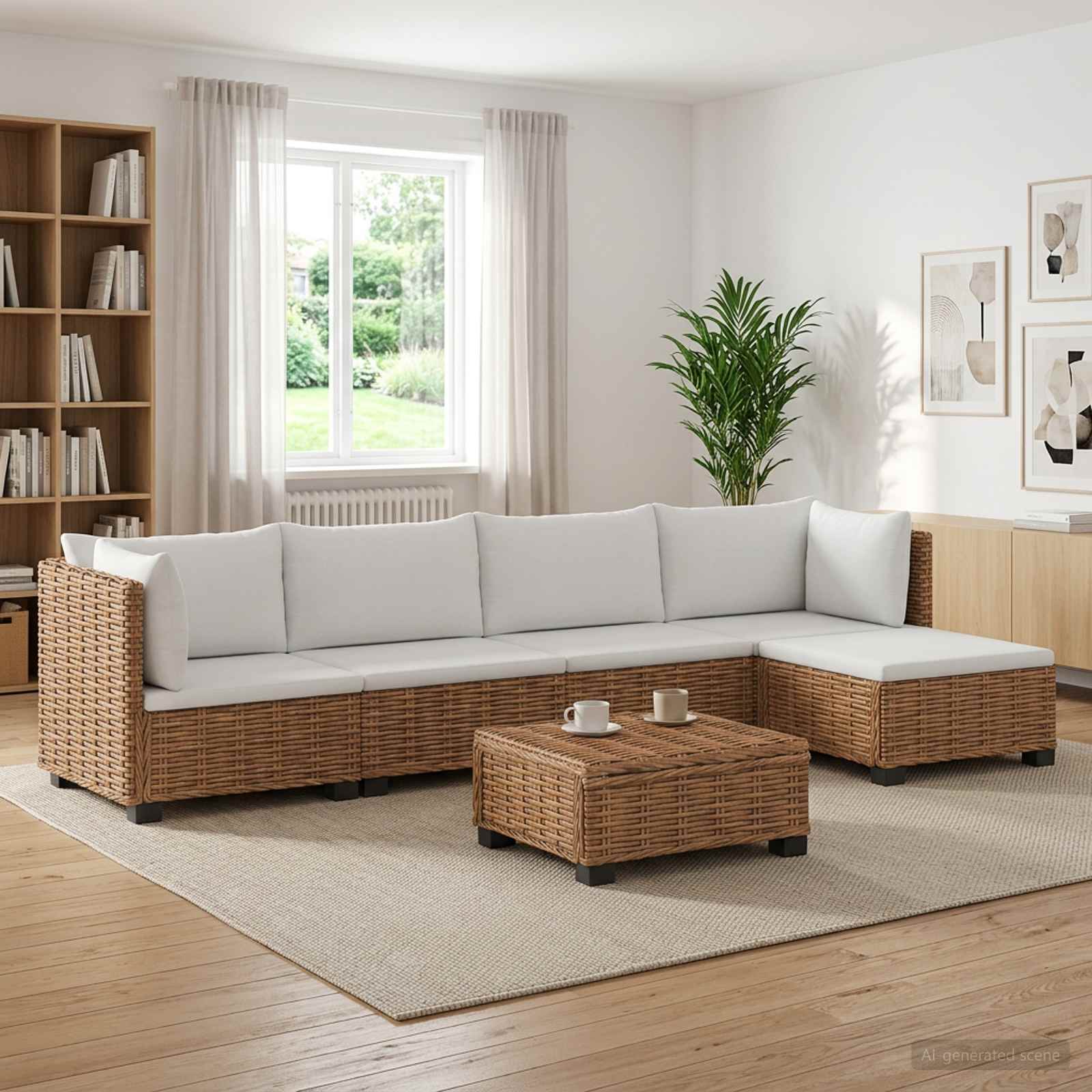 6 Stk. Rattan-Lounge-Set mit Kissen GENDT Naturrattan Natur