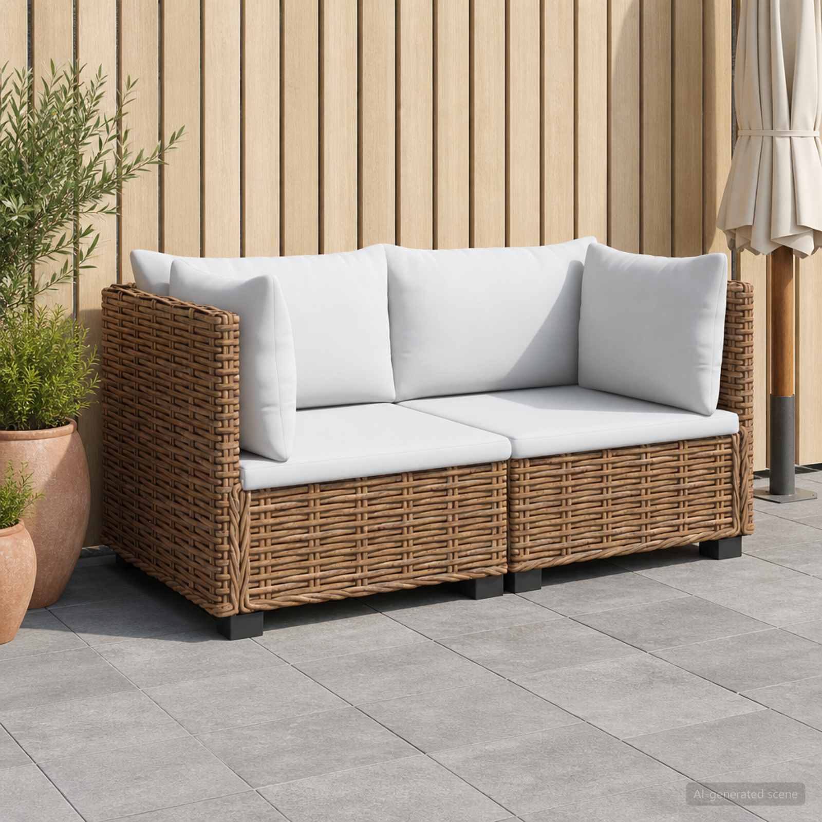 2 Stk. Rattan-Lounge-Set mit Kissen GENDT Naturrattan Natur
