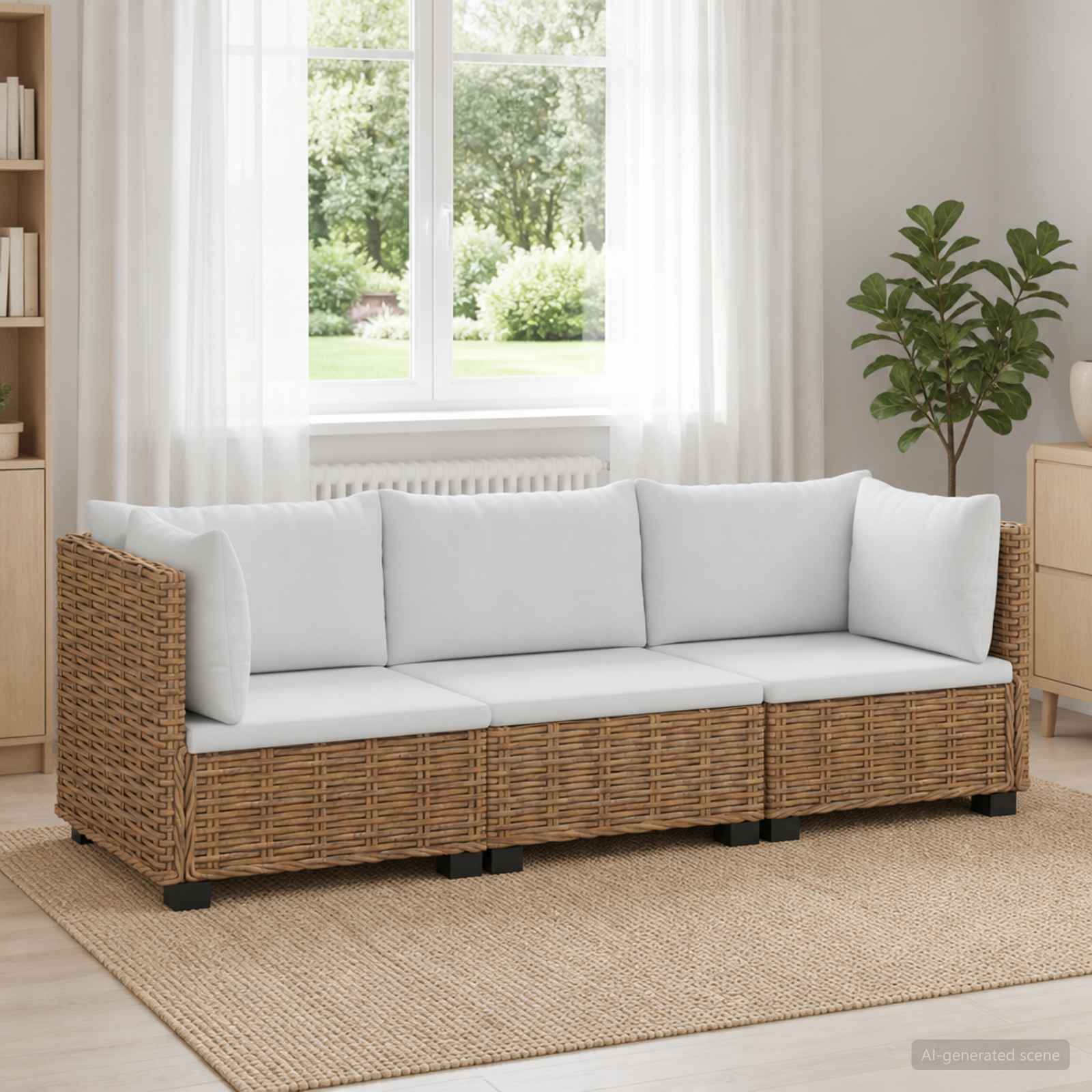 3 Stk. Rattan-Lounge-Set mit Kissen GENDT Naturrattan Natur