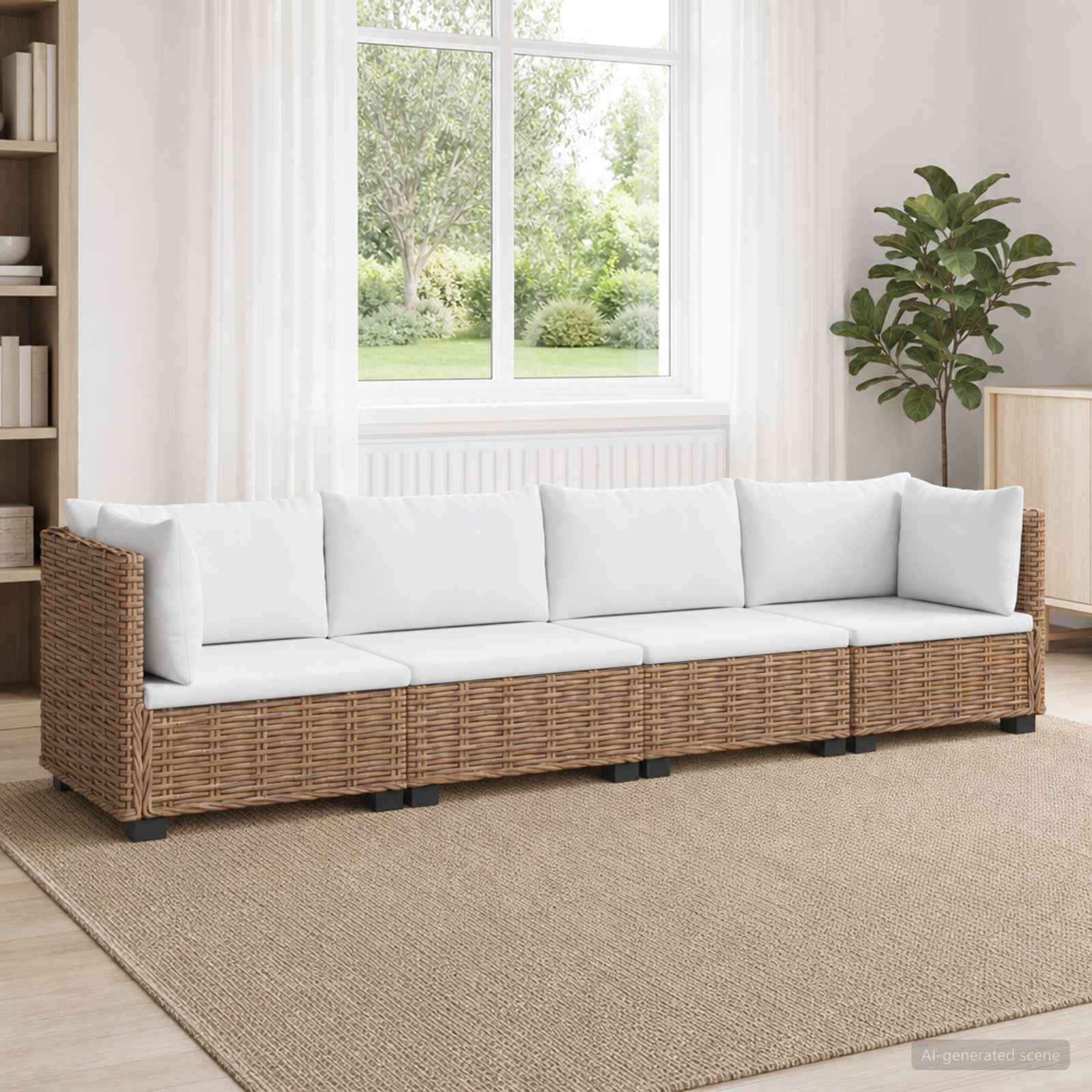 4 Stk. Rattan-Lounge-Set mit Kissen GENDT Naturrattan Natur