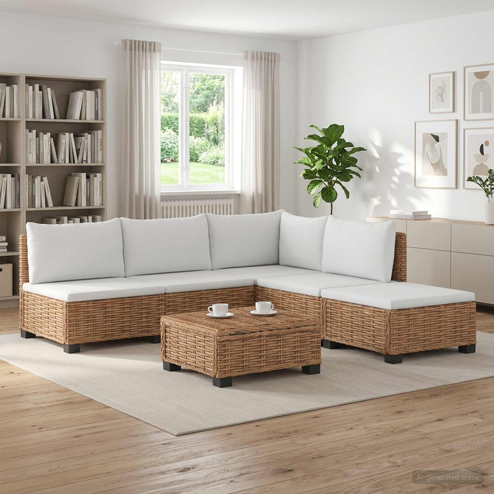 6 Stk. Rattan-Lounge-Set mit Kissen GENDT Naturrattan Natur