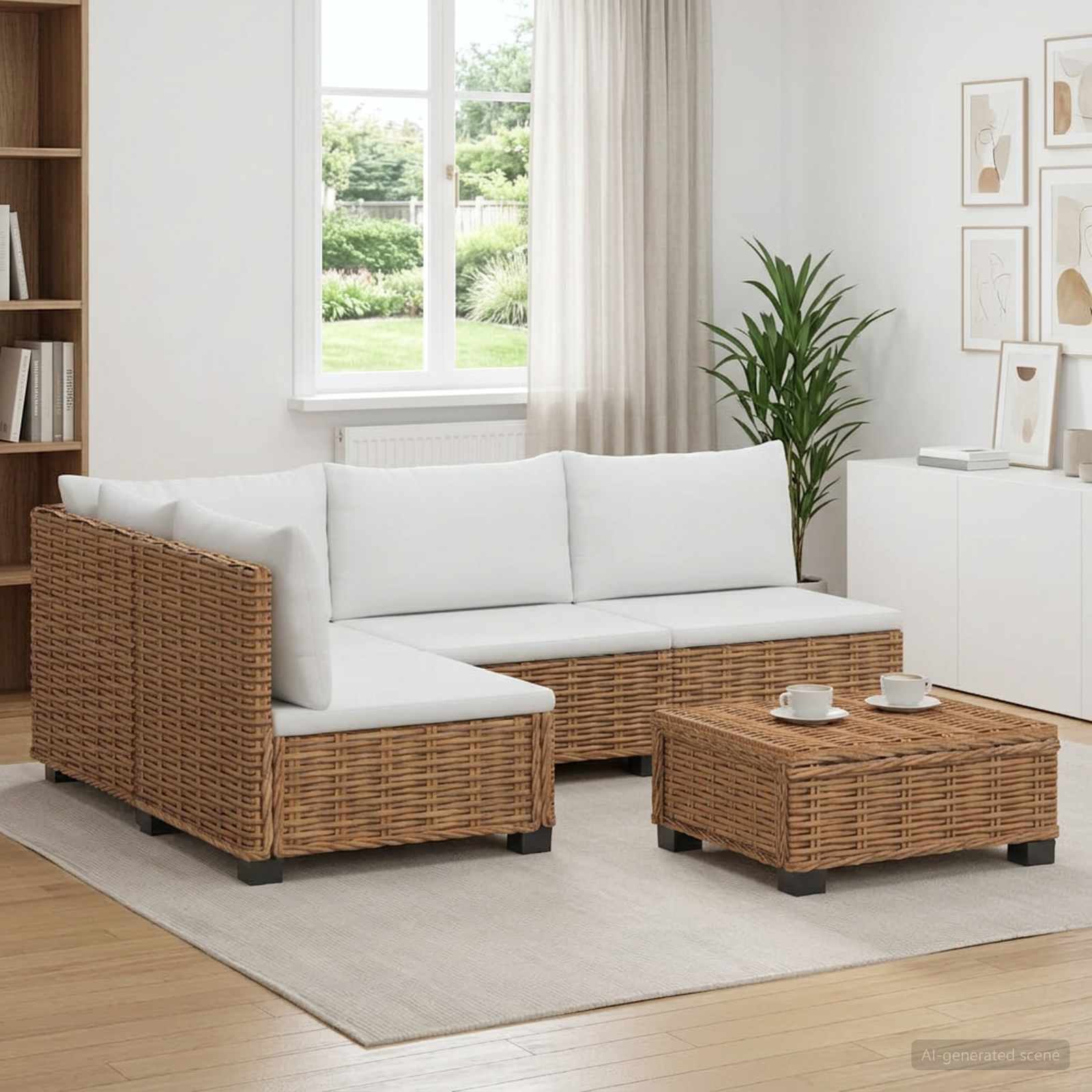 5 Stk. Rattan-Lounge-Set mit Kissen GENDT Naturrattan Natur