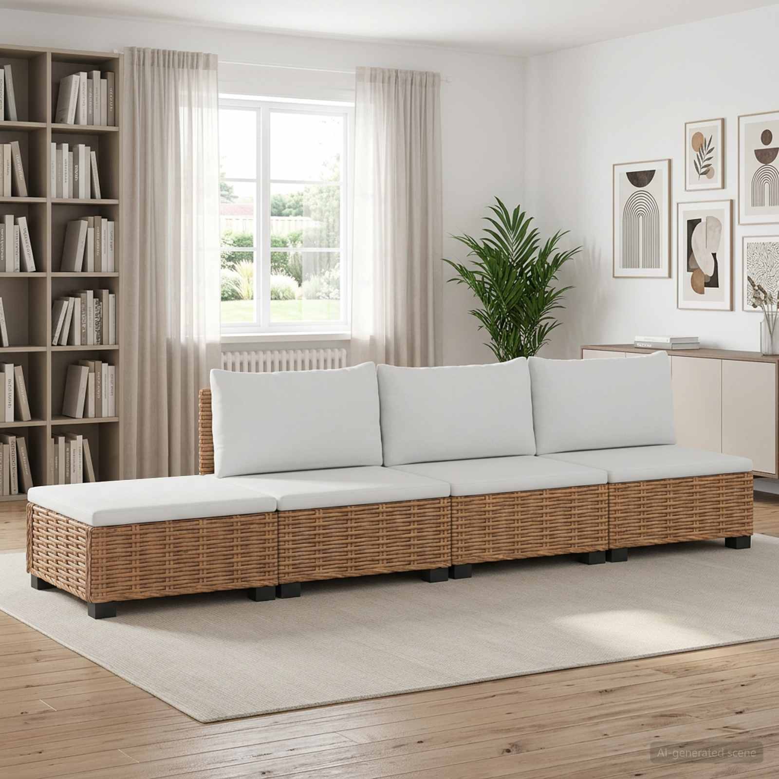 4 Stk. Rattan-Lounge-Set mit Kissen GENDT Naturrattan Natur