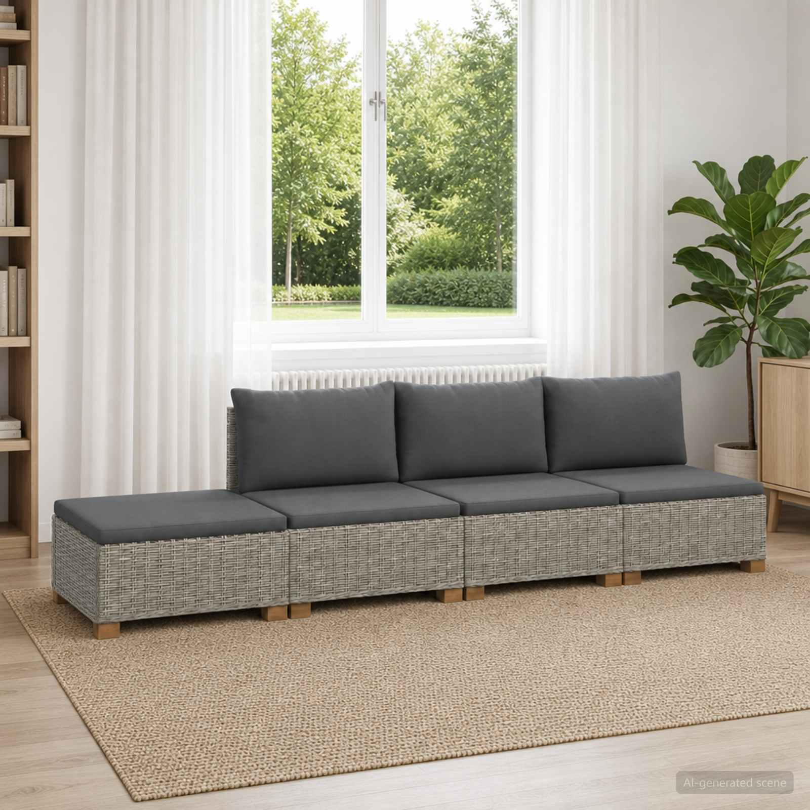 4 Stk. Rattan-Lounge-Set mit Kissen GENDT Naturrattan Kubu Grau