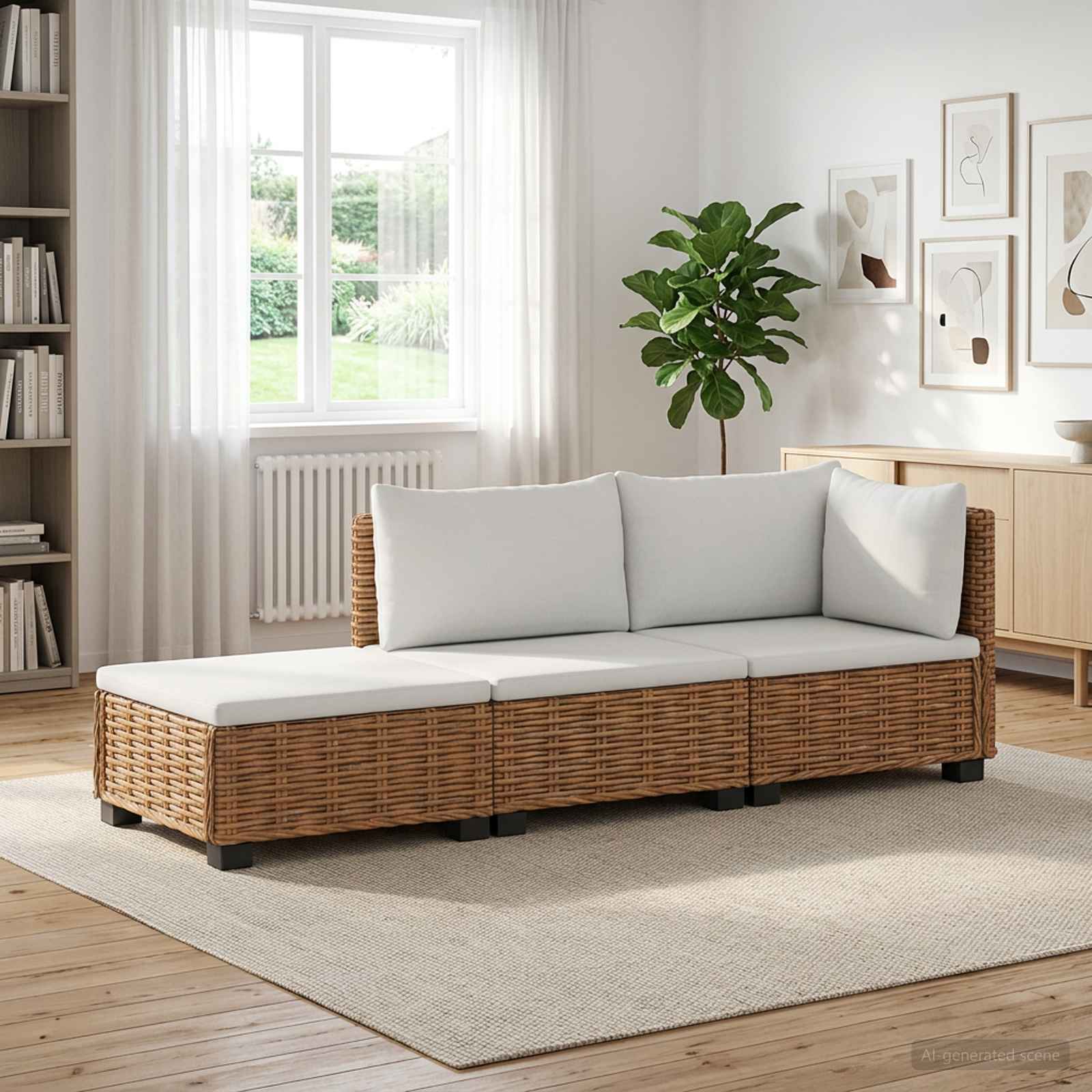 3 Stk. Rattan-Lounge-Set mit Kissen GENDT Naturrattan Natur