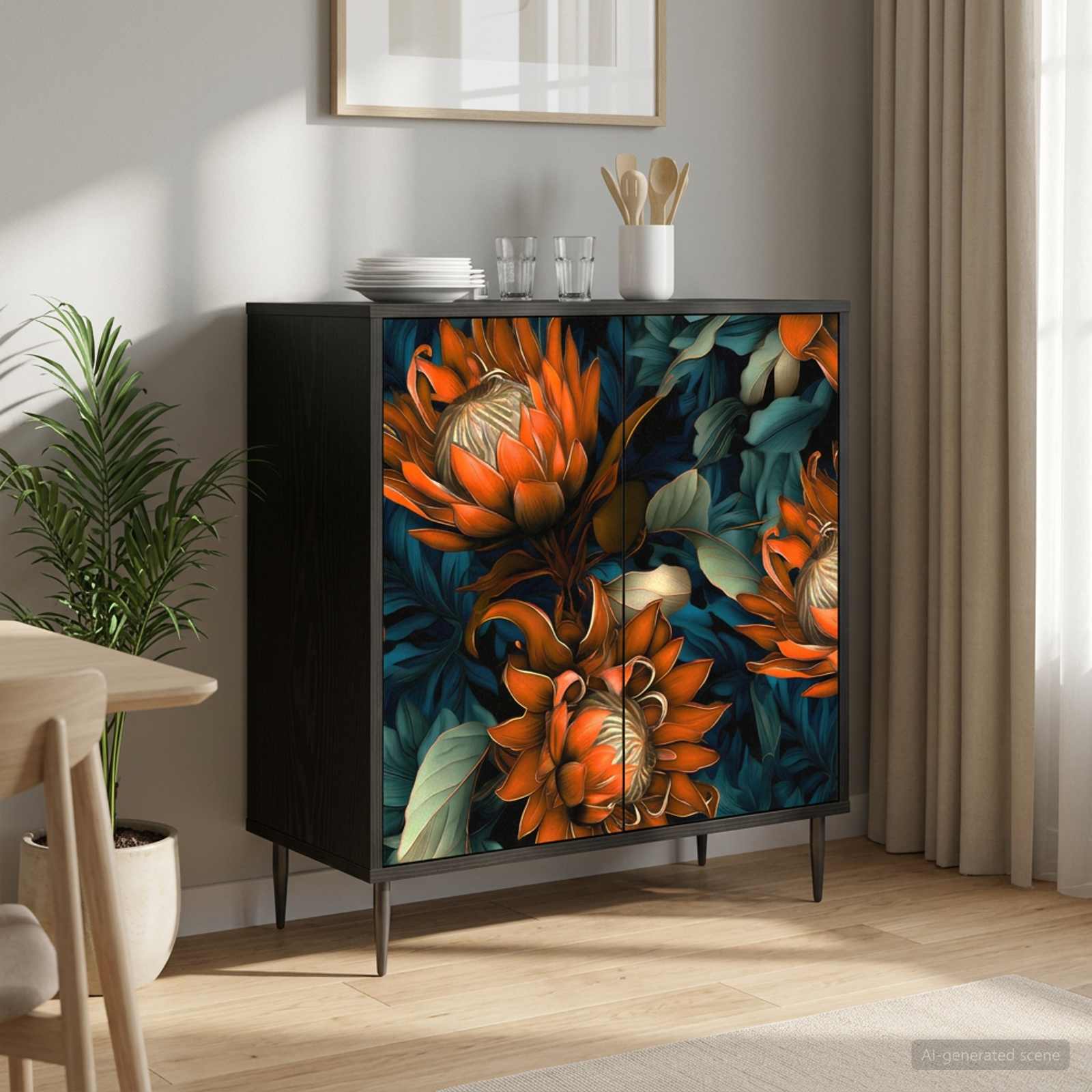 Sideboard LOCHEM Schwarz Eichen-Optik 69 x 33 x 76 cm