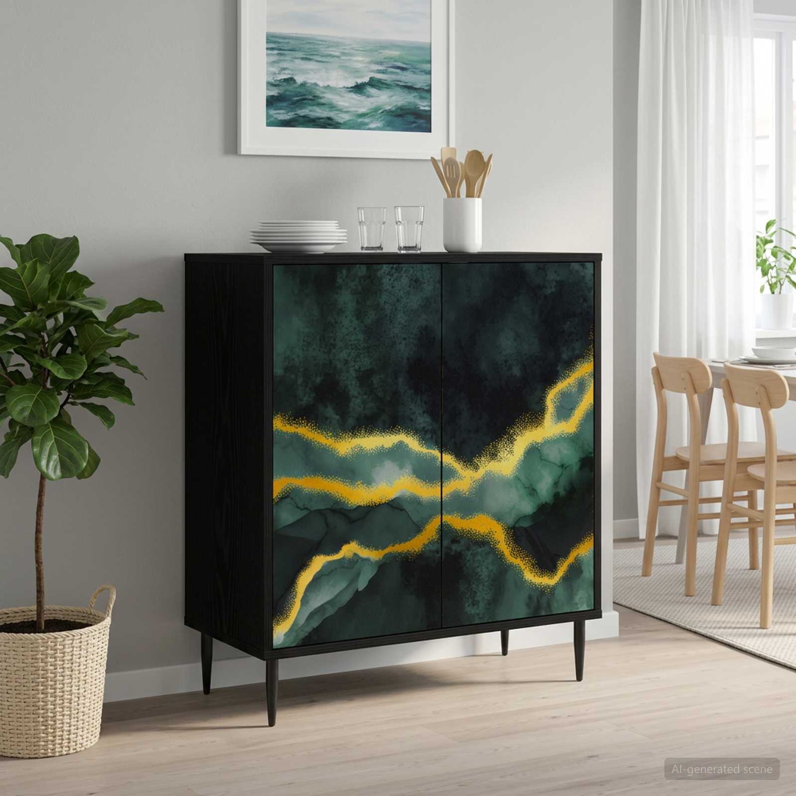 Sideboard WIJHE Schwarz Eichen-Optik 69 x 33 x 76 cm