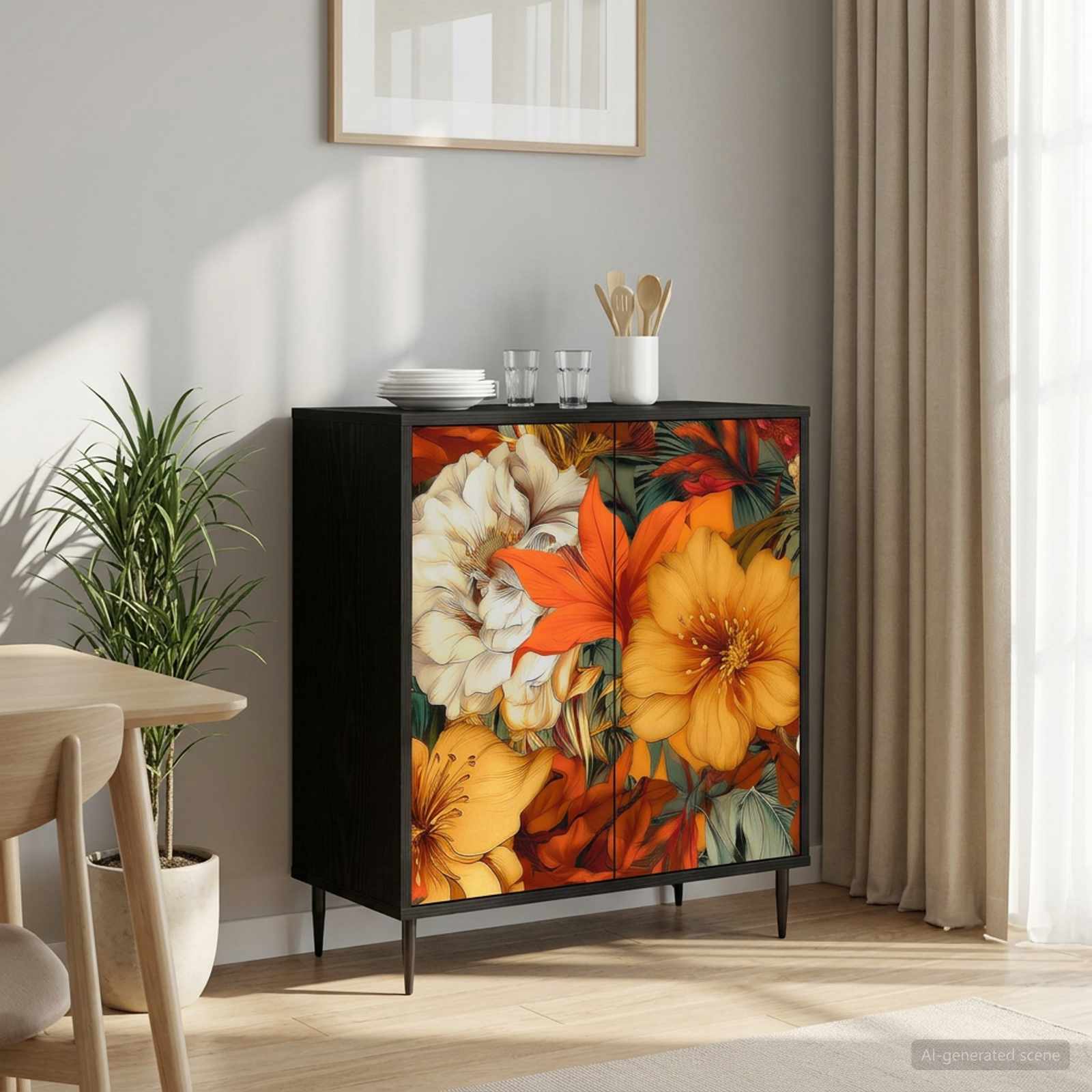 Sideboard GENNEP Schwarz Eichen-Optik 69 x 33 x 76 cm