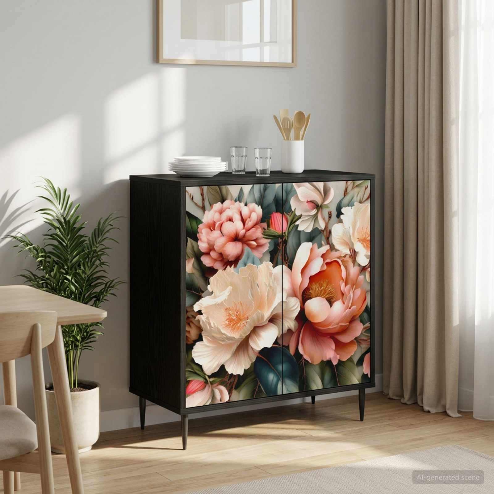 Sideboard BORNE Schwarz Eichen-Optik 69 x 33 x 76 cm