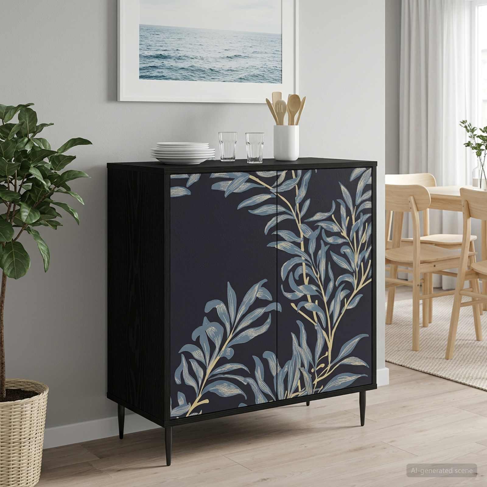 Sideboard DOKKUM Schwarz Eichen-Optik 69 x 33 x 76 cm
