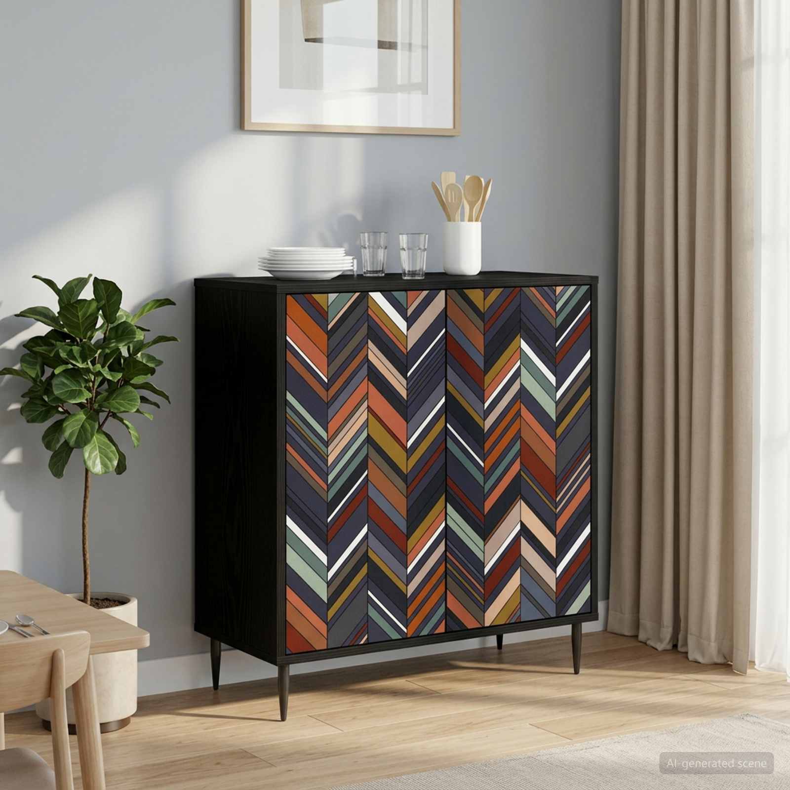 Sideboard OMMEN Schwarz Eichen-Optik 69 x 33 x 76 cm
