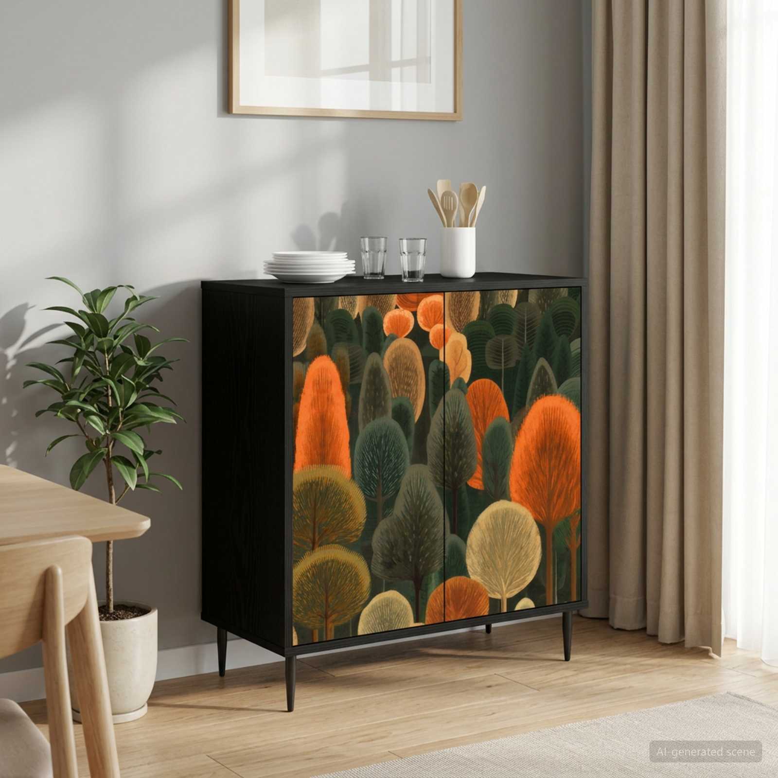 Sideboard ZAANDAM Schwarz Eichen-Optik 69 x 33 x 76 cm