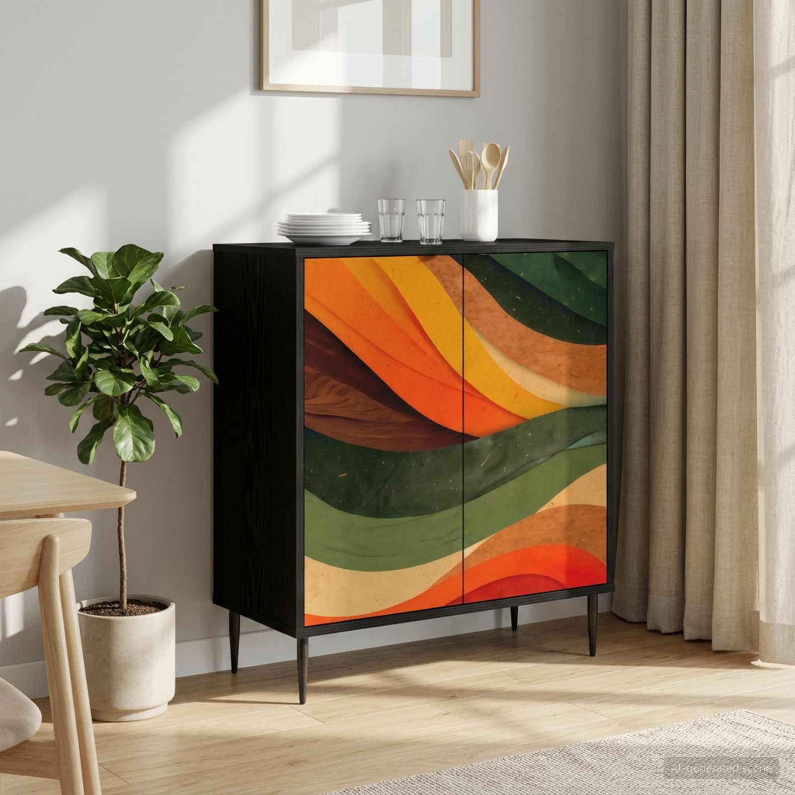 Sideboard BONN Schwarz Eichen-Optik 69 x 33 x 76 cm