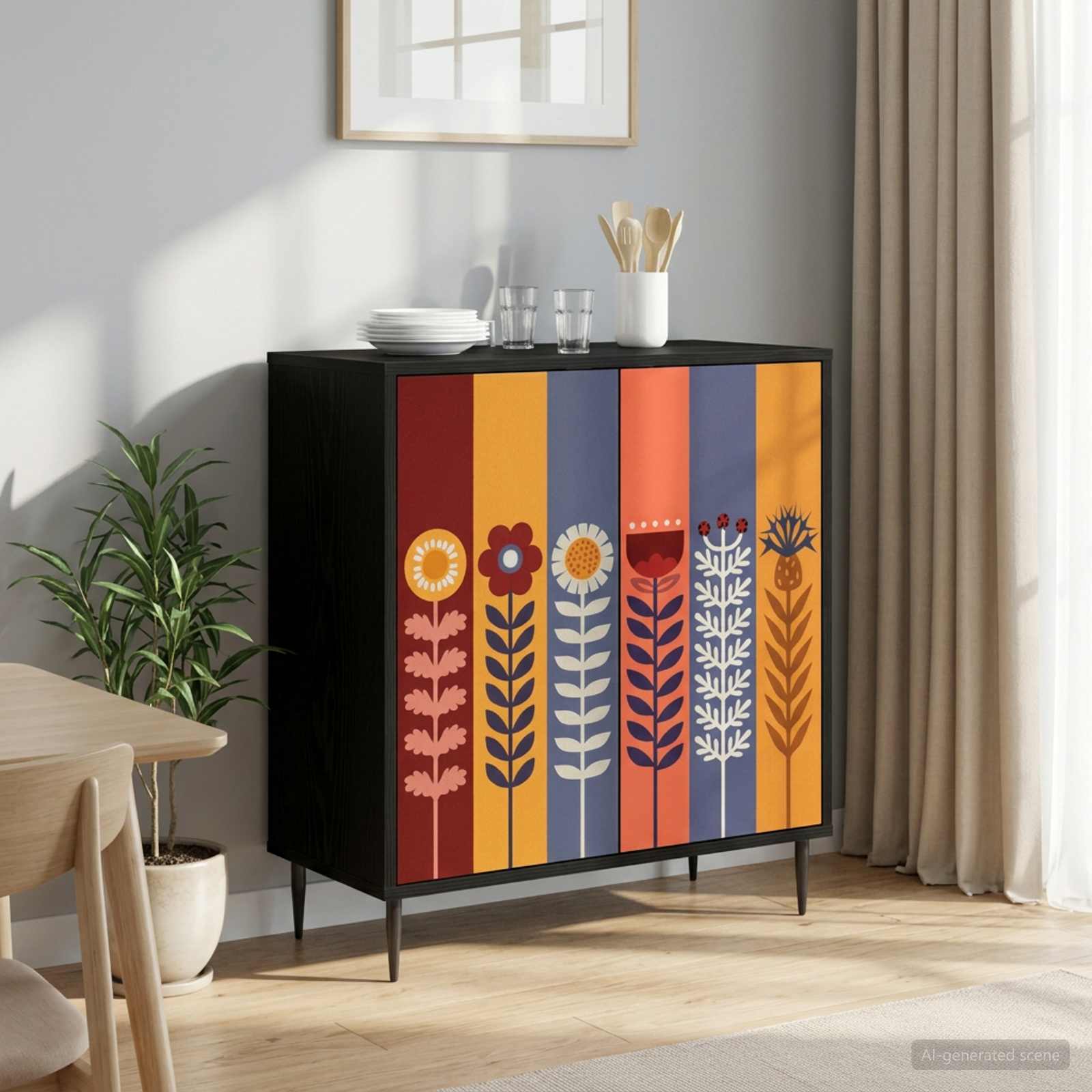 Sideboard ESSEN Schwarz Eichen-Optik 69 x 33 x 76 cm