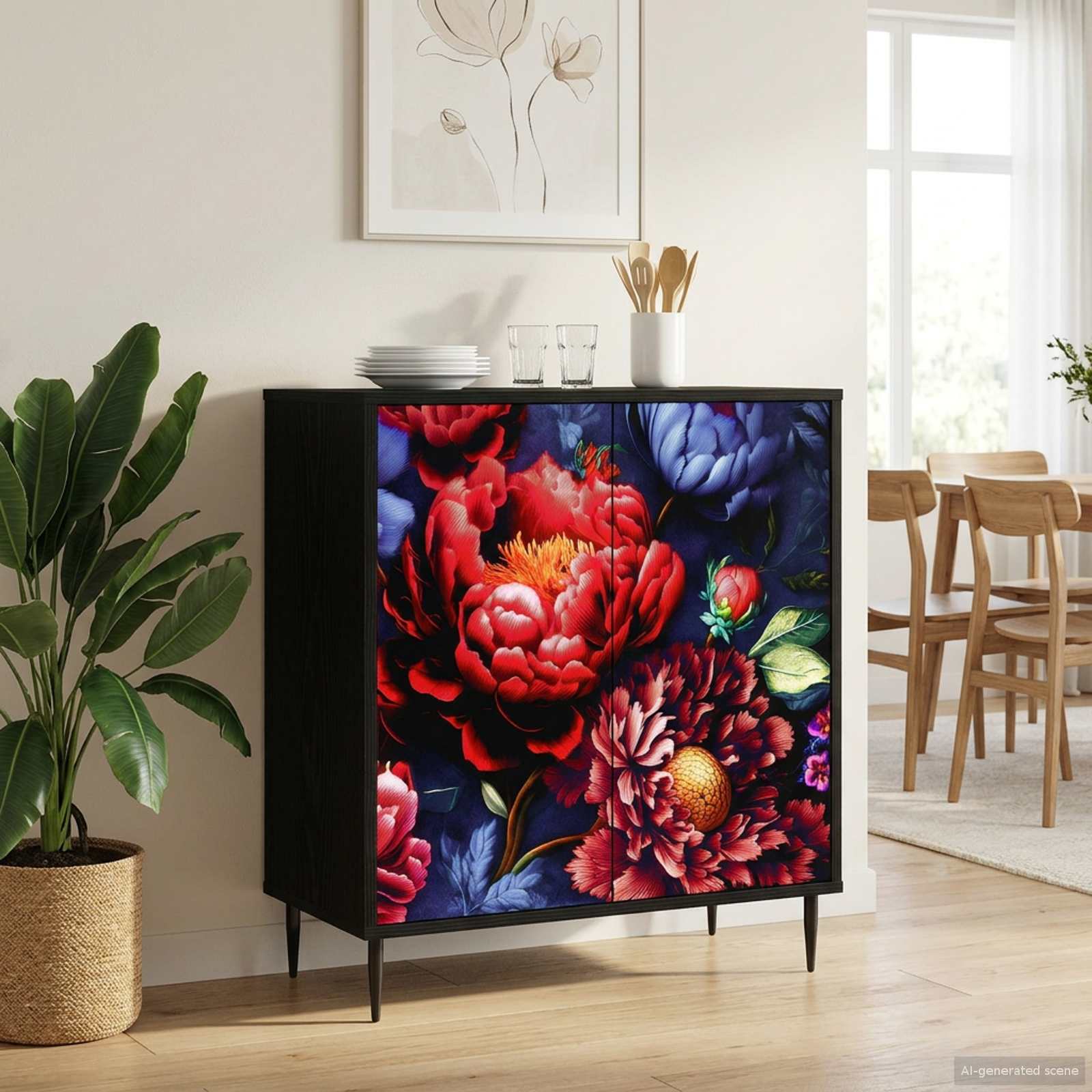 Sideboard KIEL Schwarz Eichen-Optik 69 x 33 x 76 cm