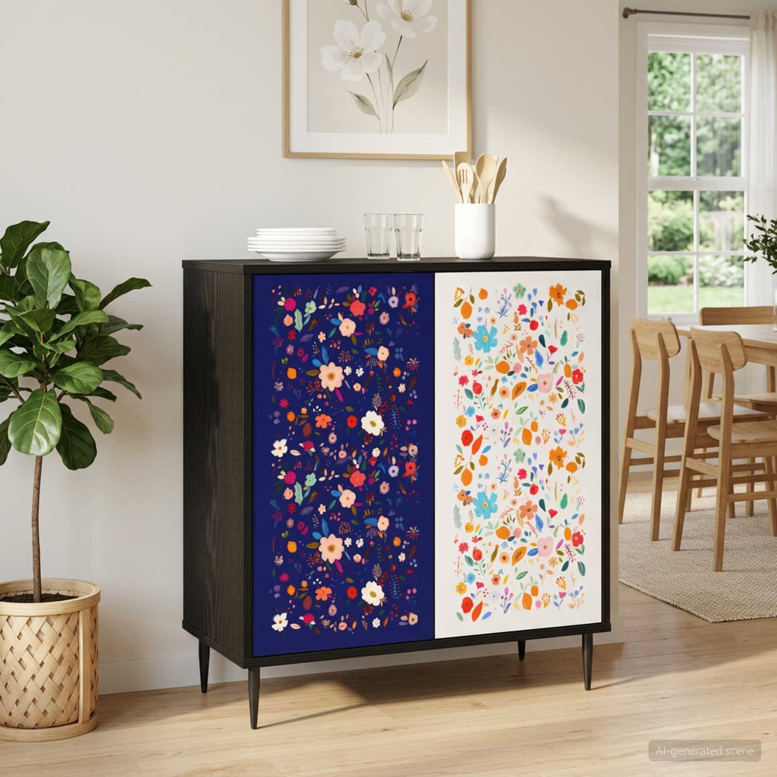 Sideboard MAINZ Schwarz Eichen-Optik 69 x 33 x 76 cm