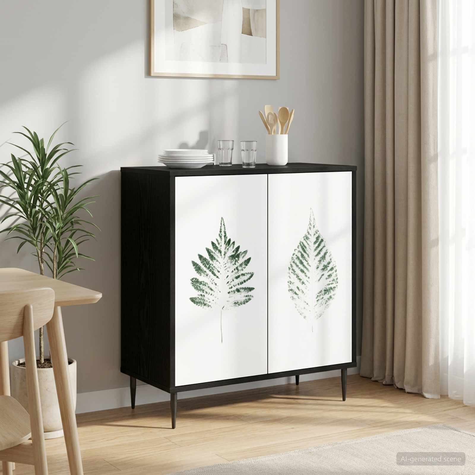Sideboard HANAU Schwarz Eichen-Optik 69 x 33 x 76 cm