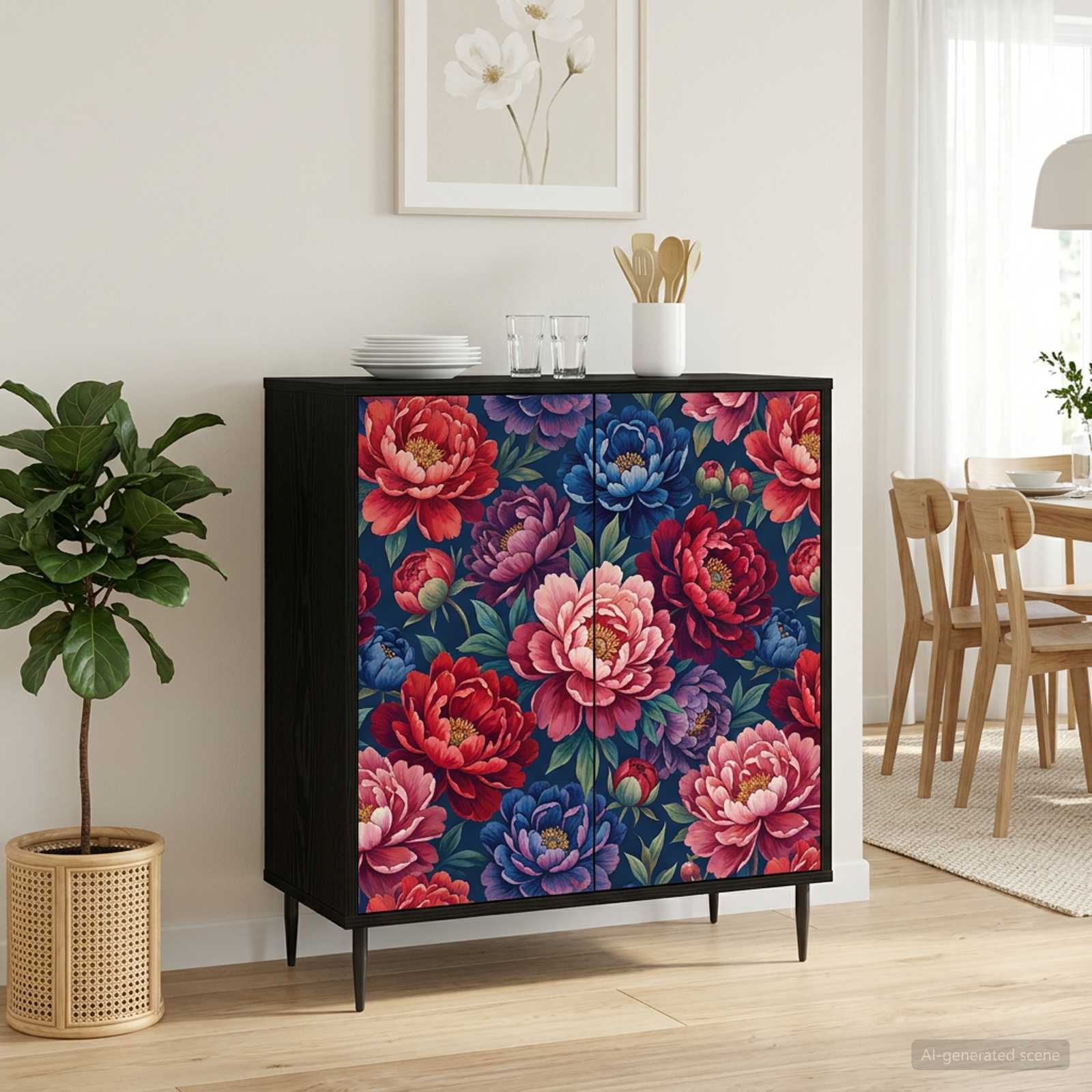 Sideboard AACHEN Schwarz Eichen-Optik 69 x 33 x 76 cm