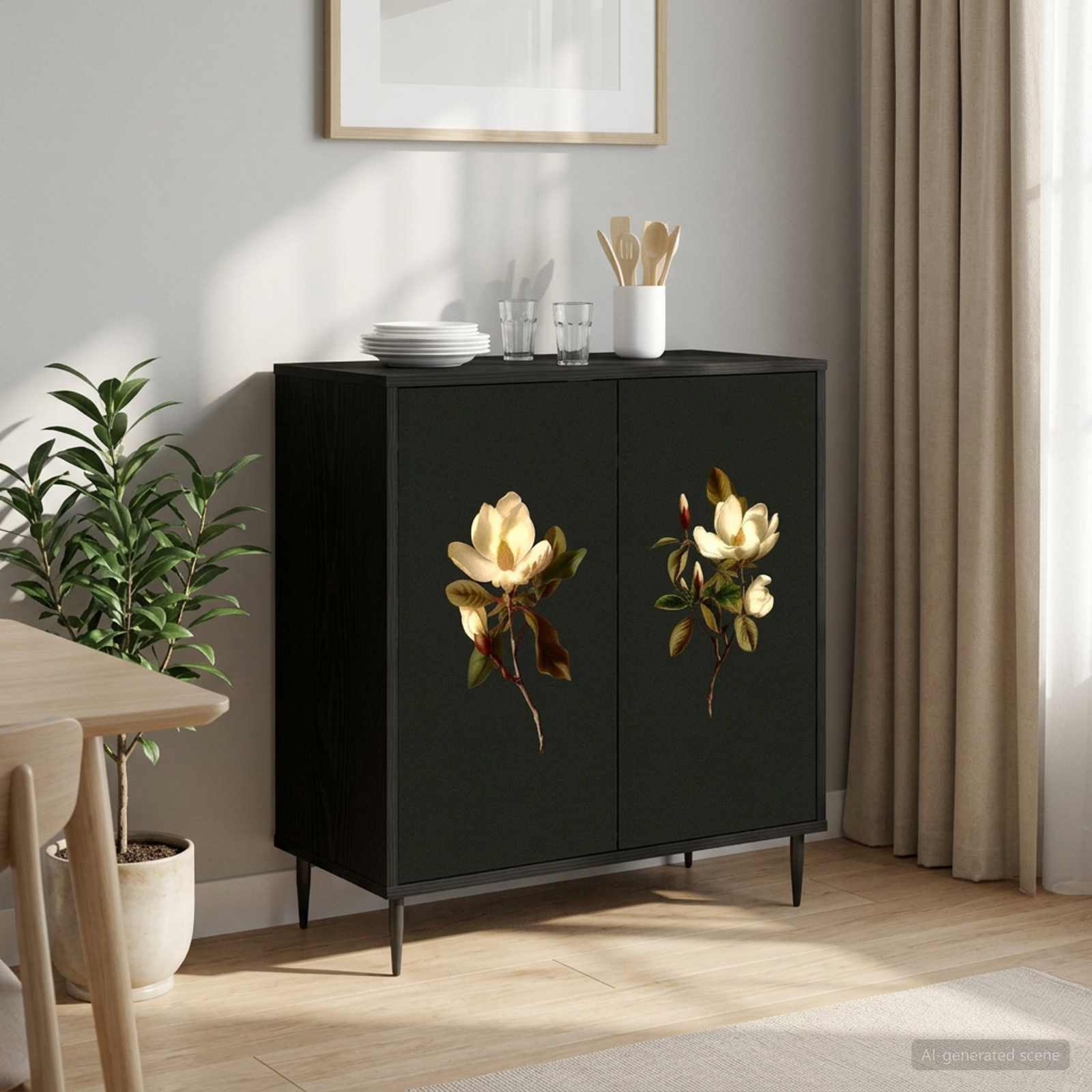 Sideboard BREMEN Schwarz Eichen-Optik 69 x 33 x 76 cm