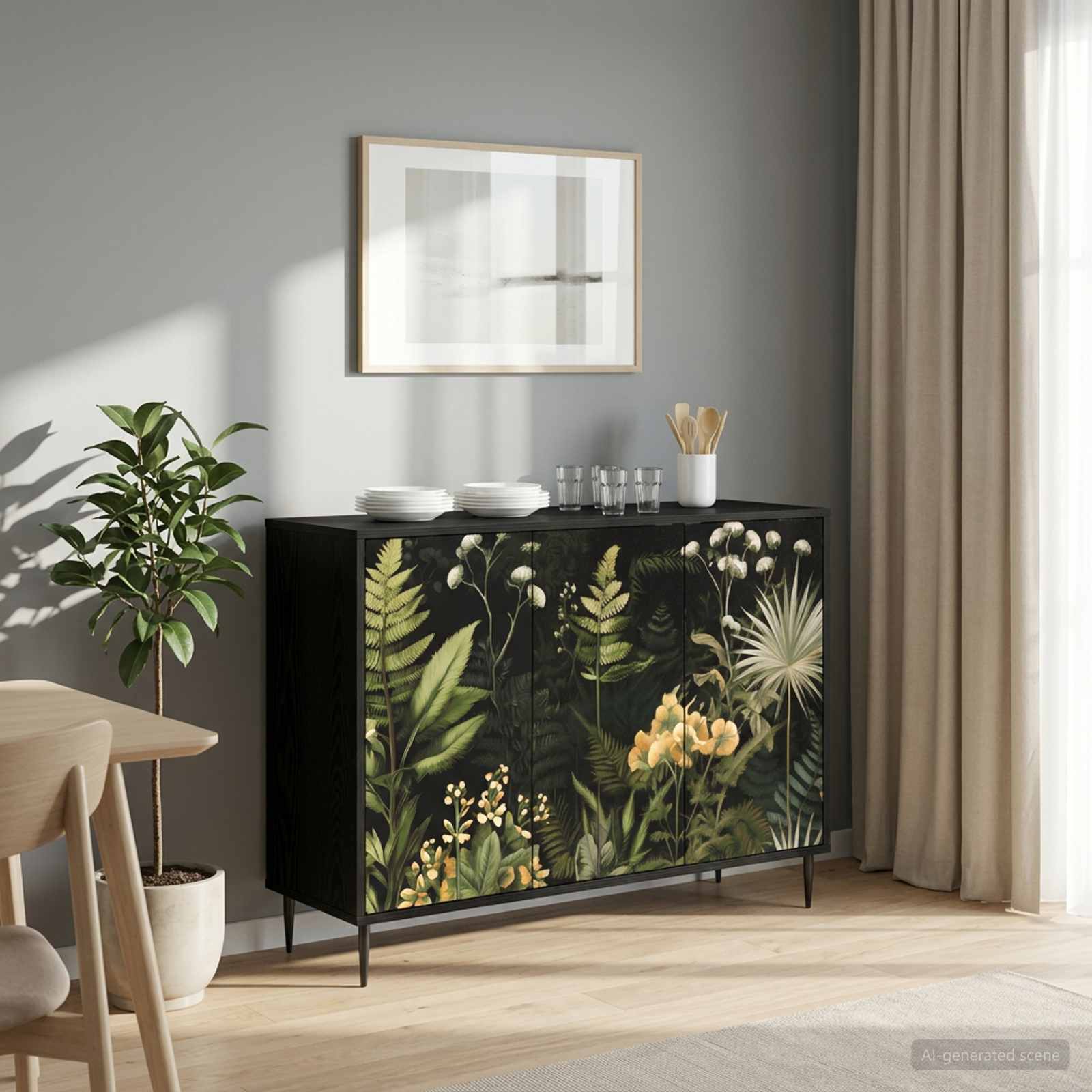 Sideboard RHENEN Schwarz Eichen-Optik 102 x 33 x 76 cm