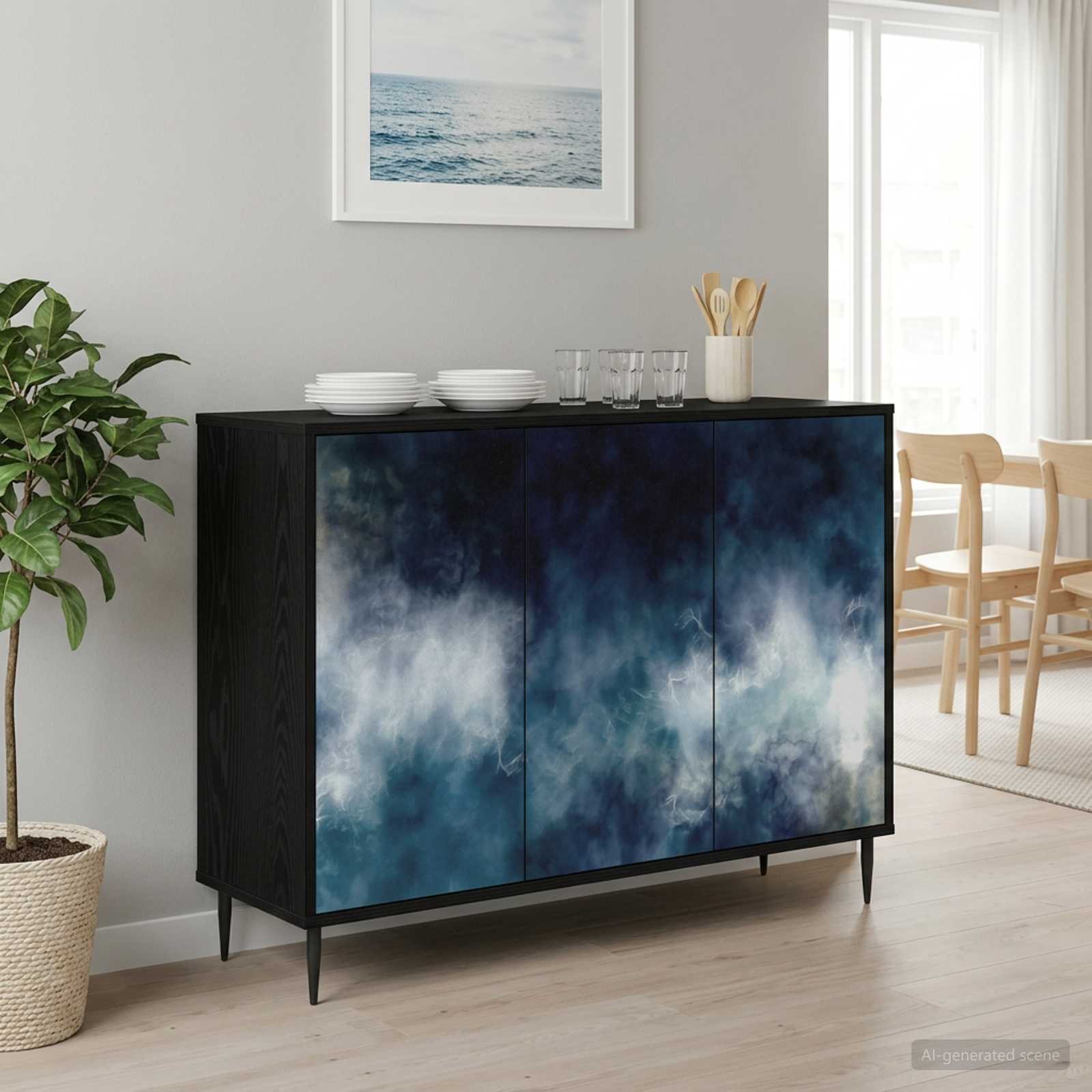 Sideboard RAALTE Schwarz Eichen-Optik 102 x 33 x 76 cm