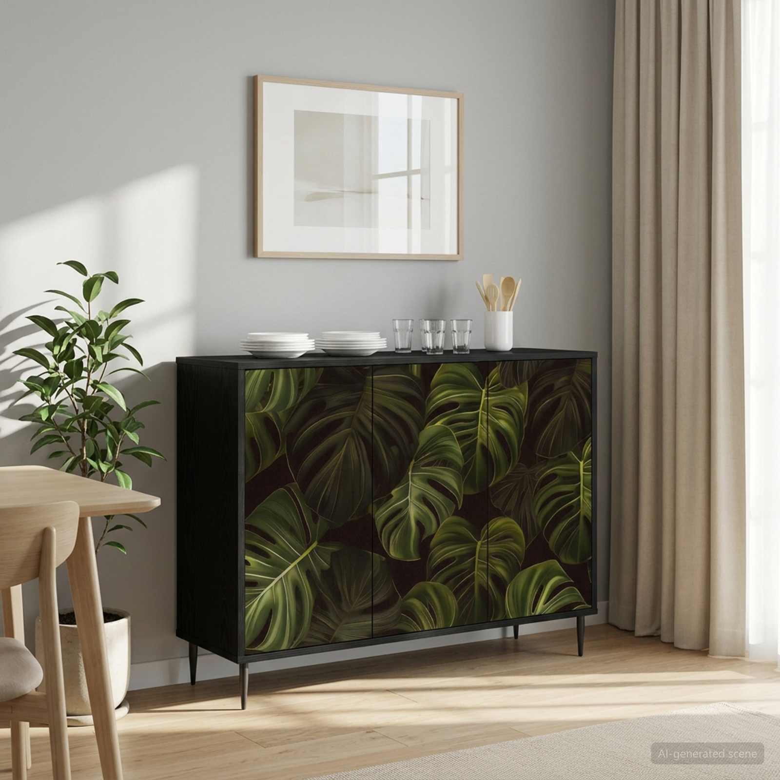 Sideboard ELBURG Schwarz Eichen-Optik 102 x 33 x 76 cm