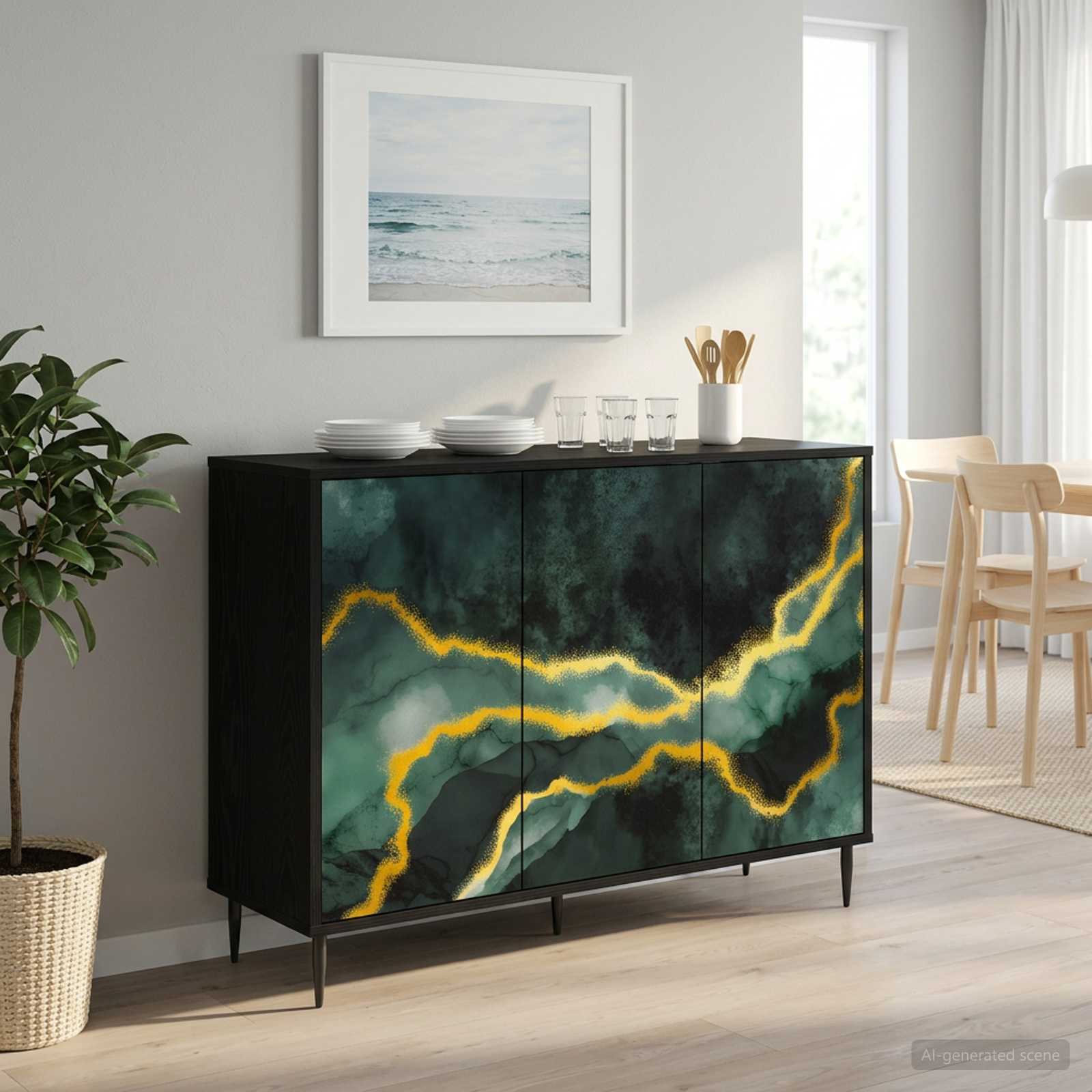 Sideboard WIJHE Schwarz Eichen-Optik 102 x 33 x 76 cm